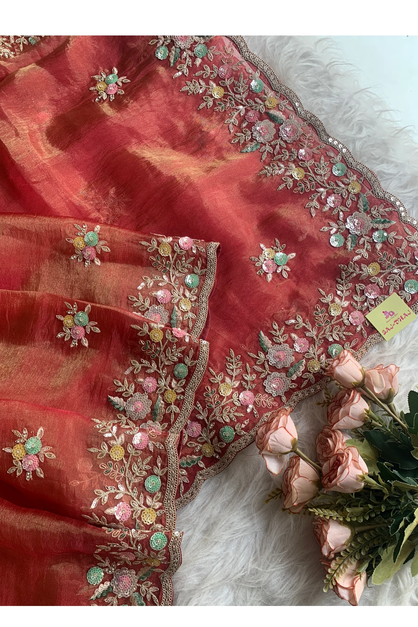 Red Pink Crush Tissue Organza Saree 5777 01