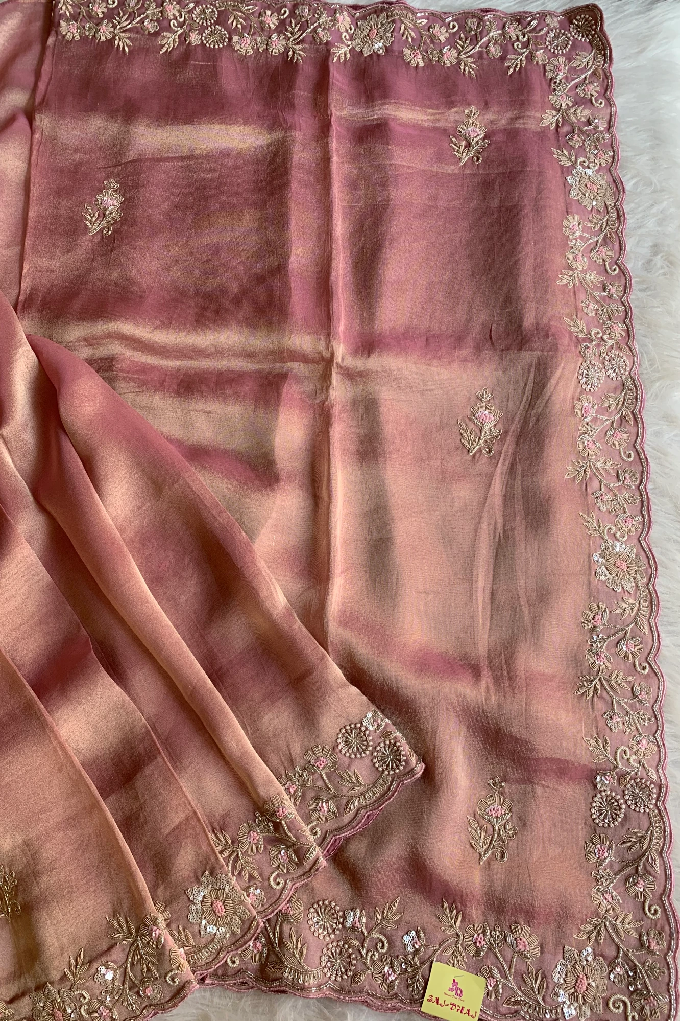 Onion Pink Embellished Tissue Saree 5664 05