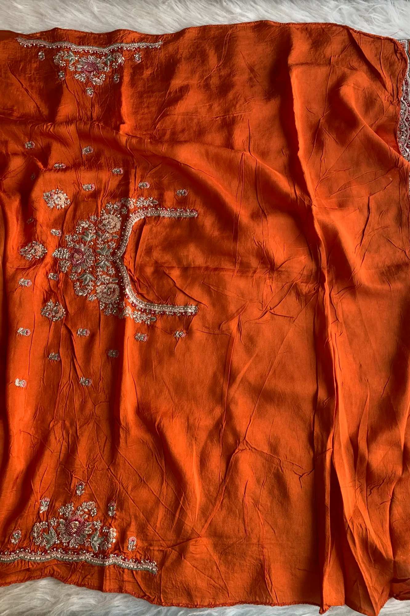 Orange Habutai Silk Saree 5662 10
