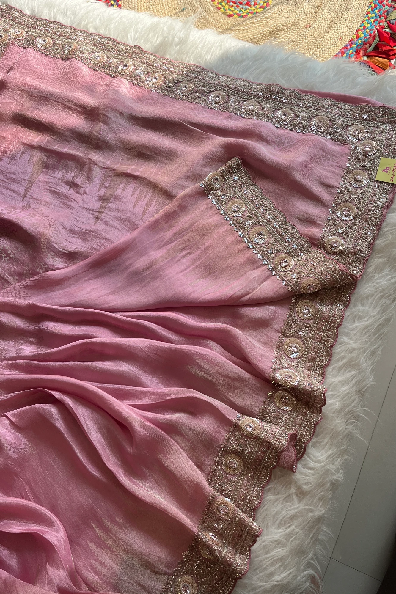 Baby Pink Banarasi Saree with Intricate Work 5662 03
