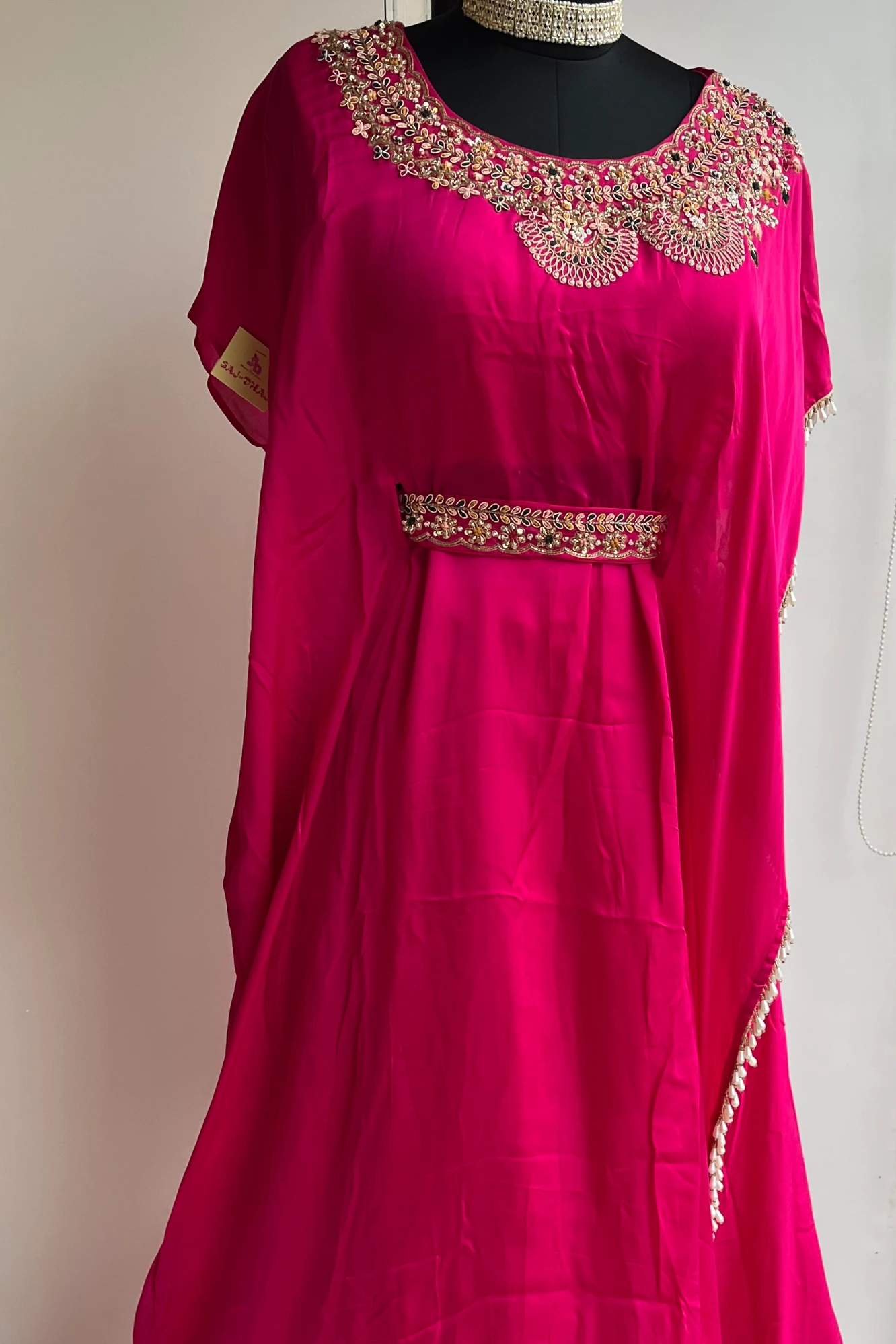 Rani Pink Silk Kaftan with Zardosi Work & Lehenga Set 5397 04 (42)
