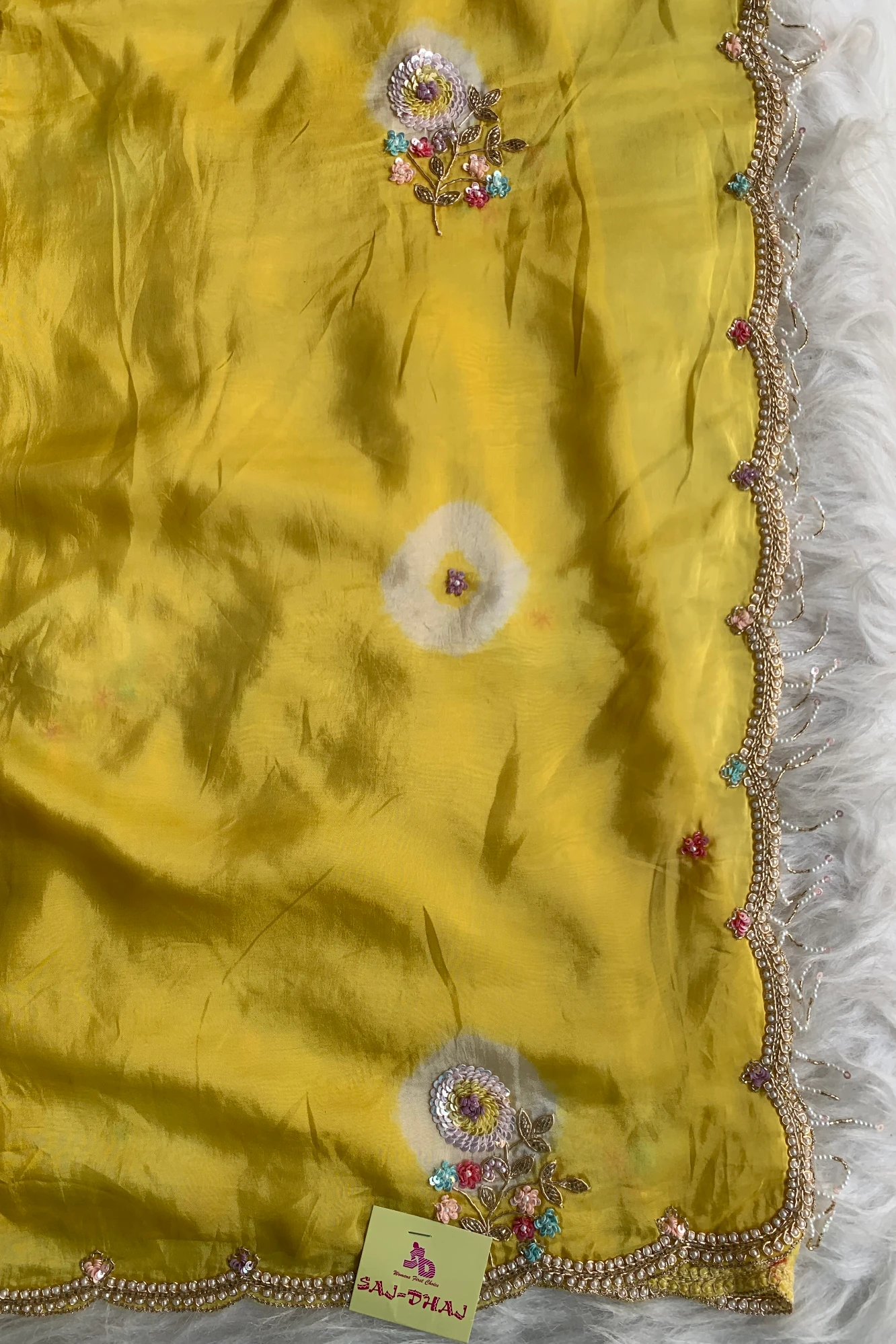 Lemon Yellow Habutai Silk Saree Tie&Dye Design 5650 09