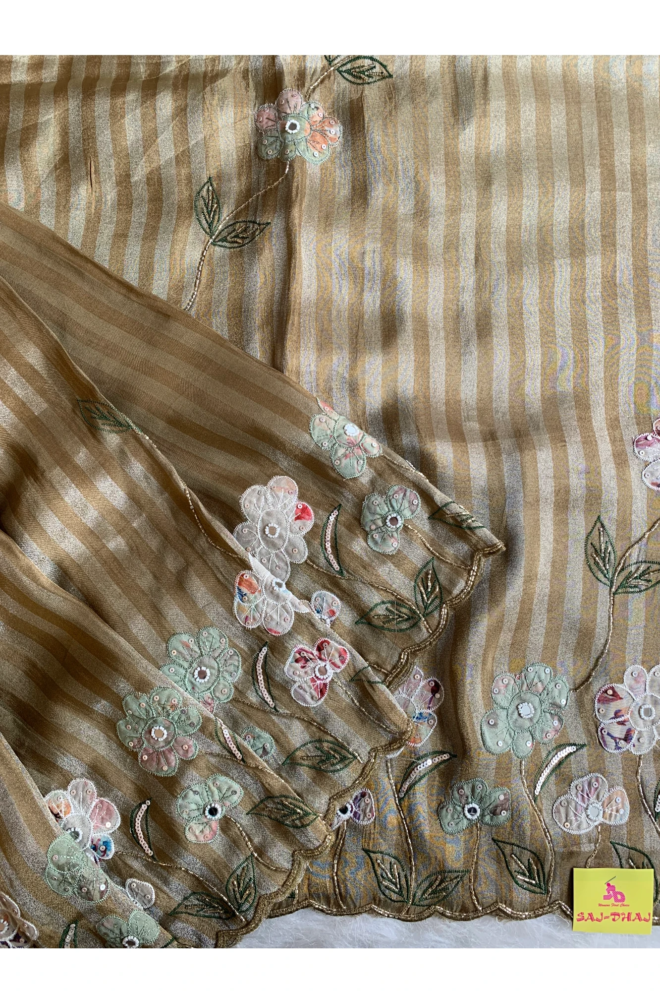 Green Stripes Banarasi Silk Saree 5751 17