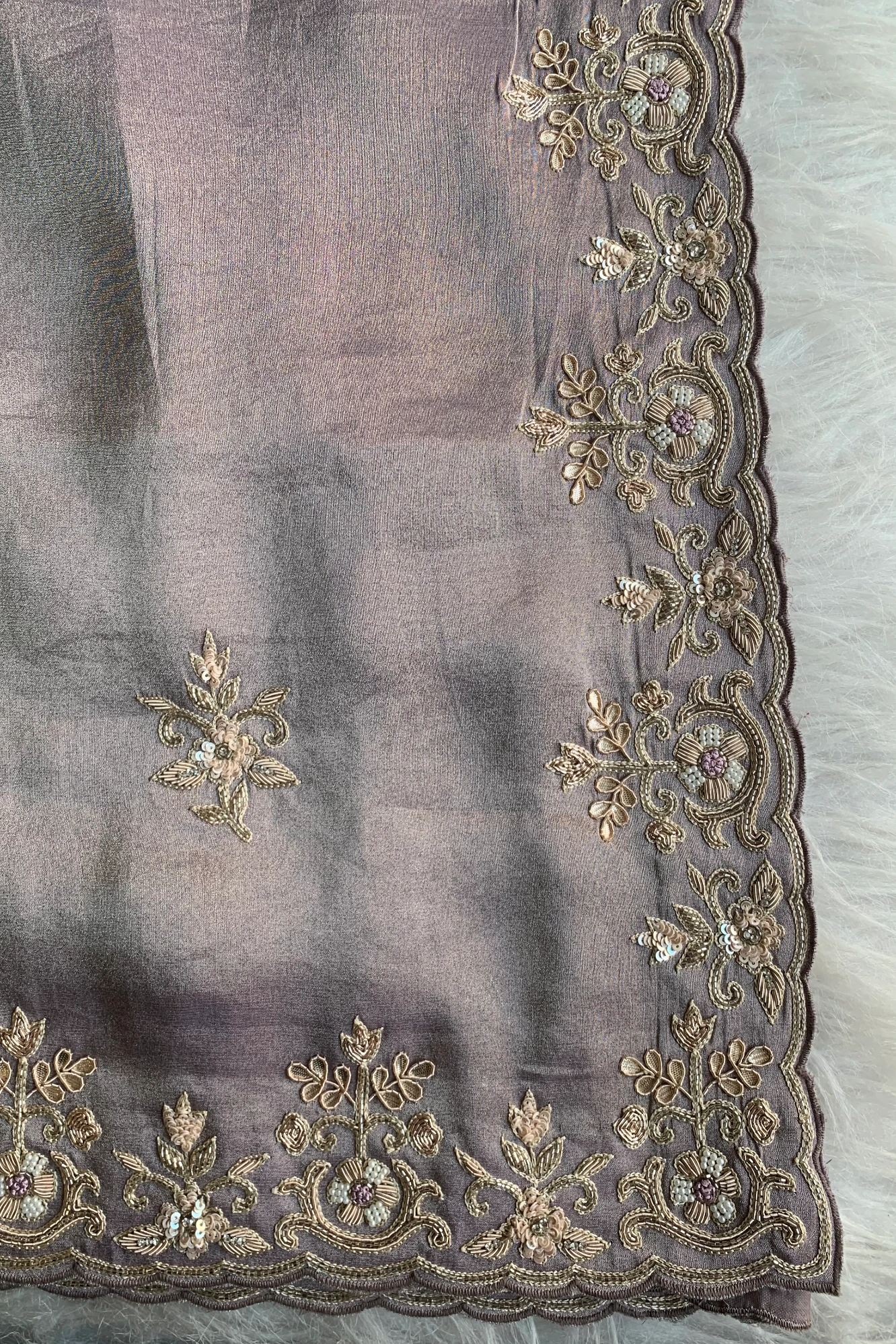 Lilac Aari Embellished Tissue Saree 5760 01