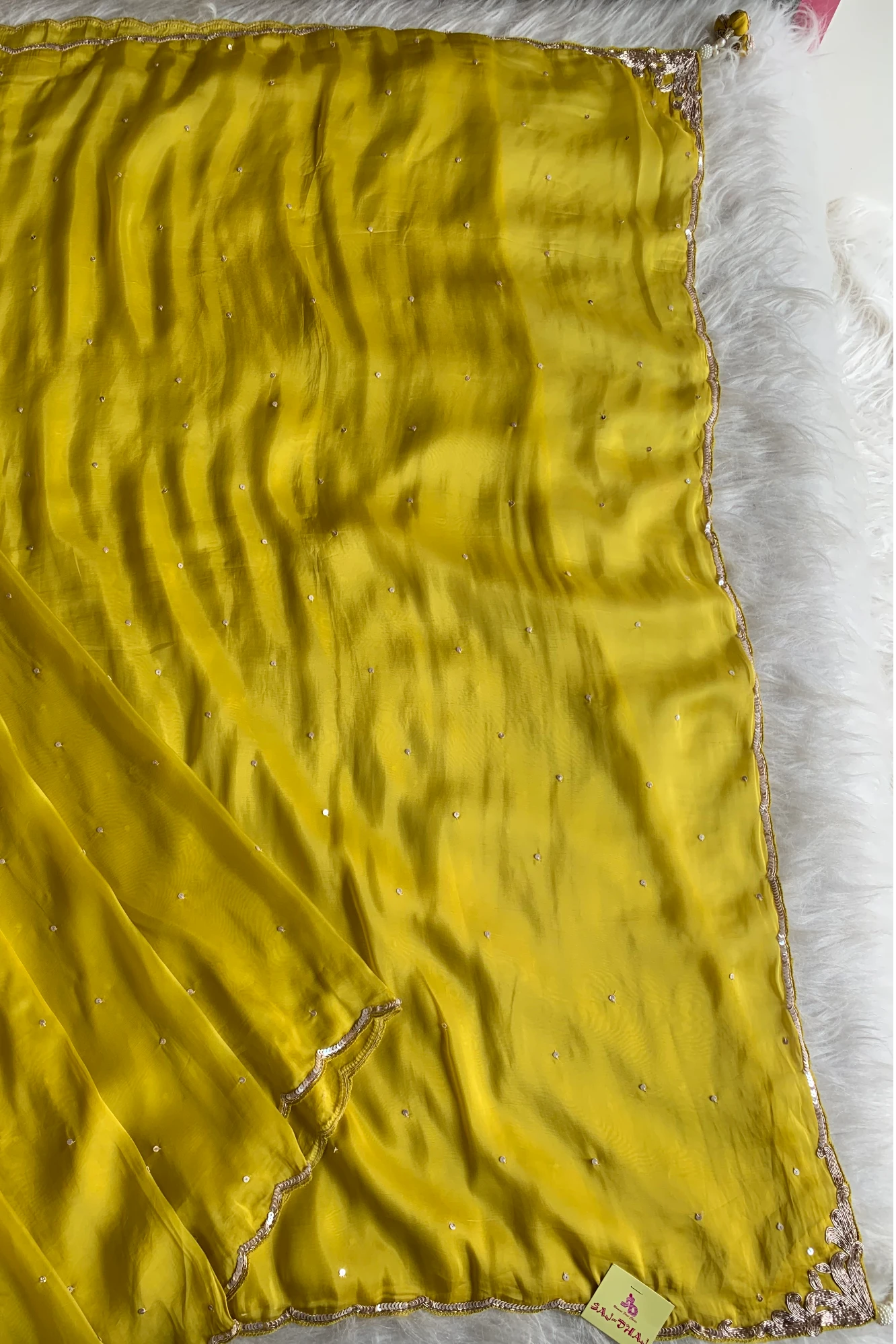 Yellow Embellished Habutai Silk Saree 5650 03