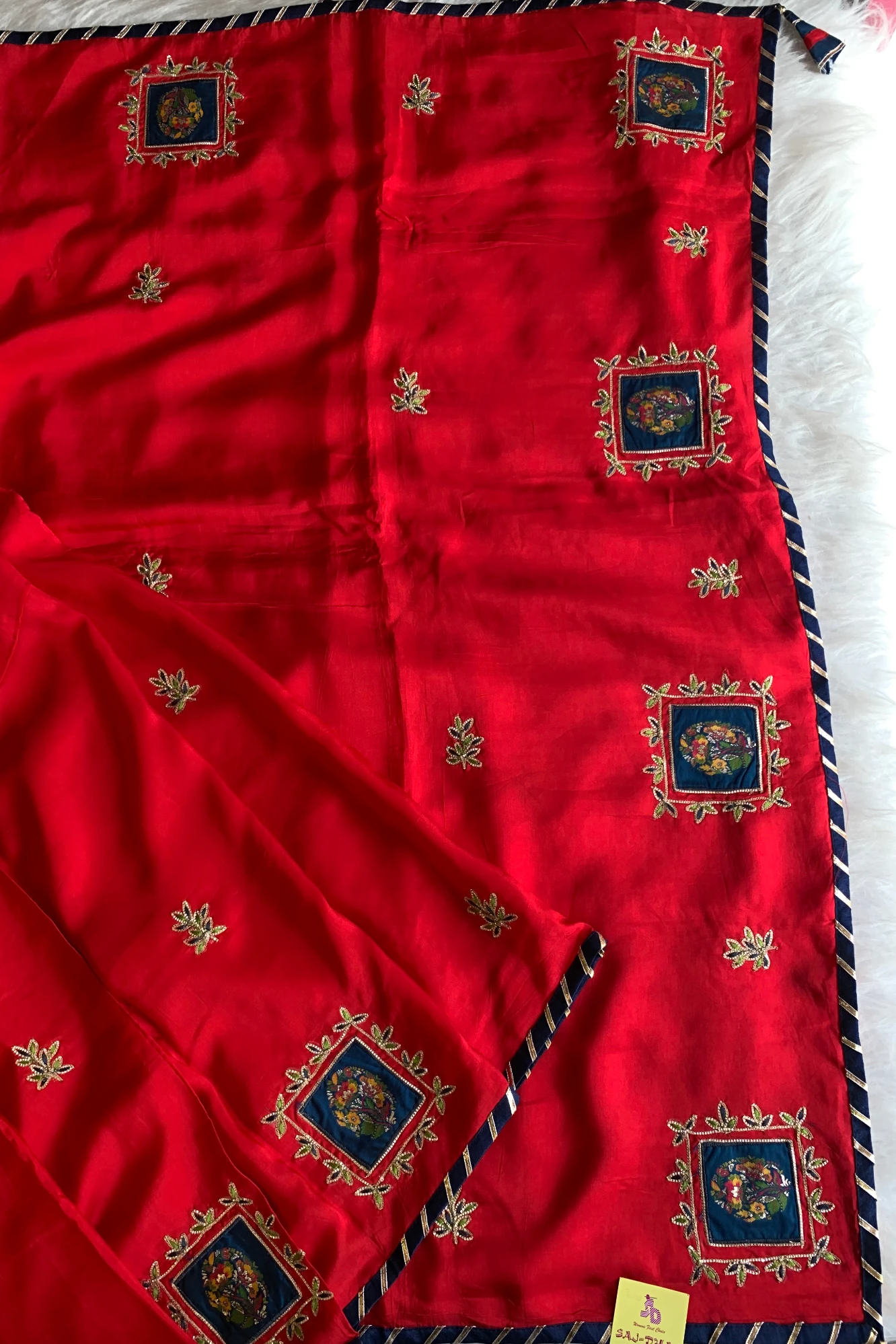 Red Appliqué Russian Silk Saree 4267 02