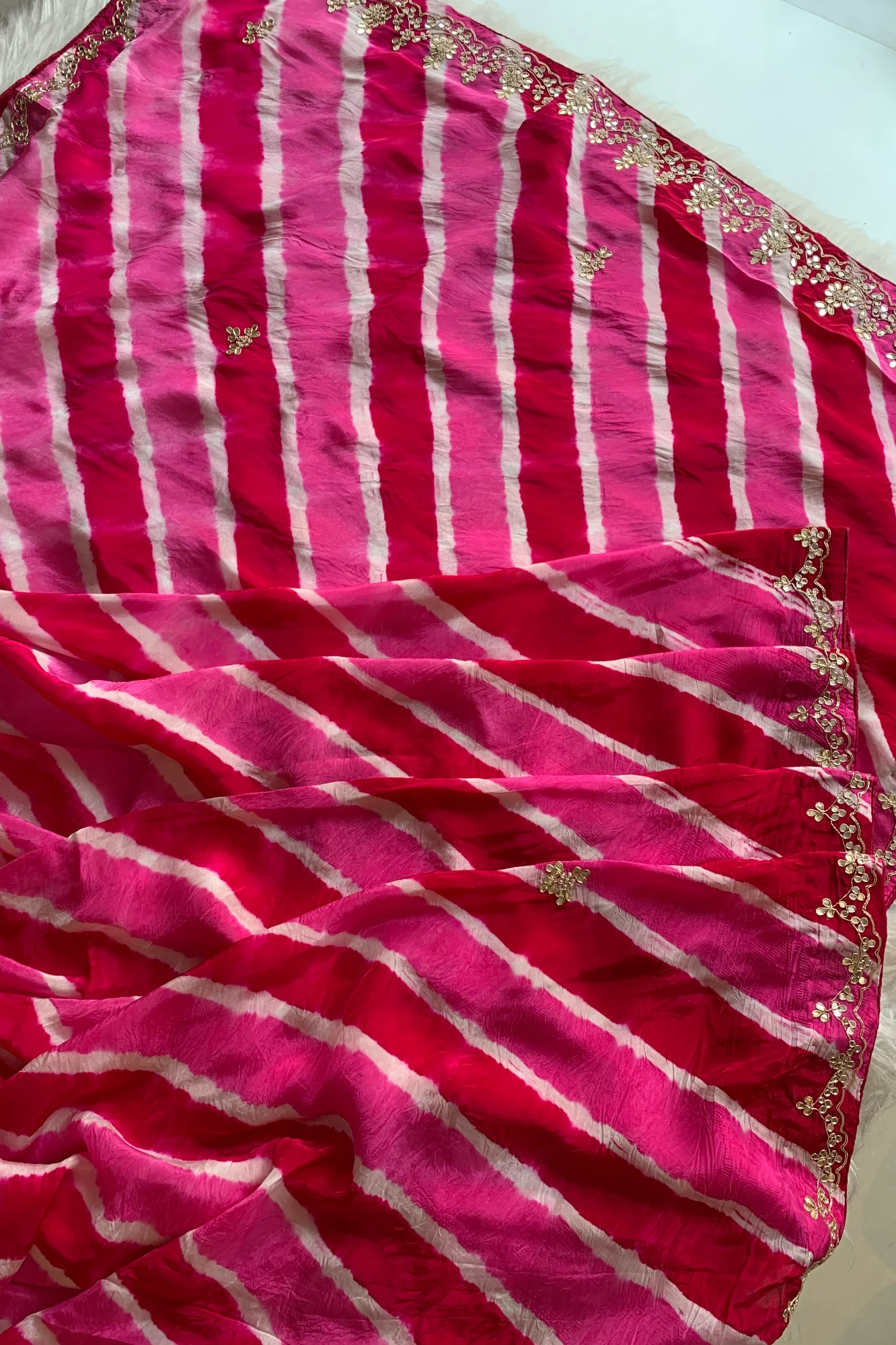 Pink Jaal Leheriya Habutai Silk Saree 5846 03