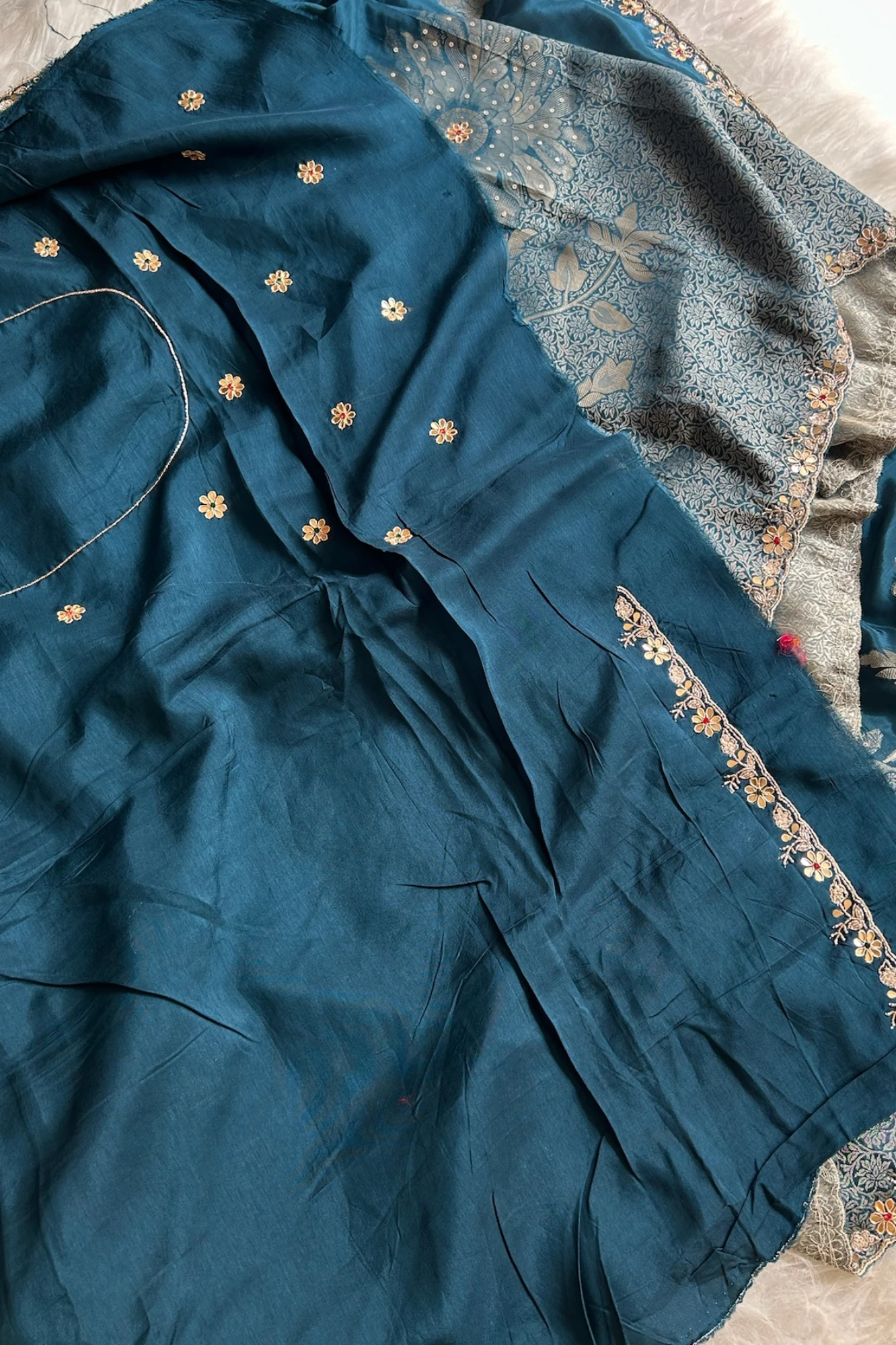 Peacock Blue Habutai Silk Saree