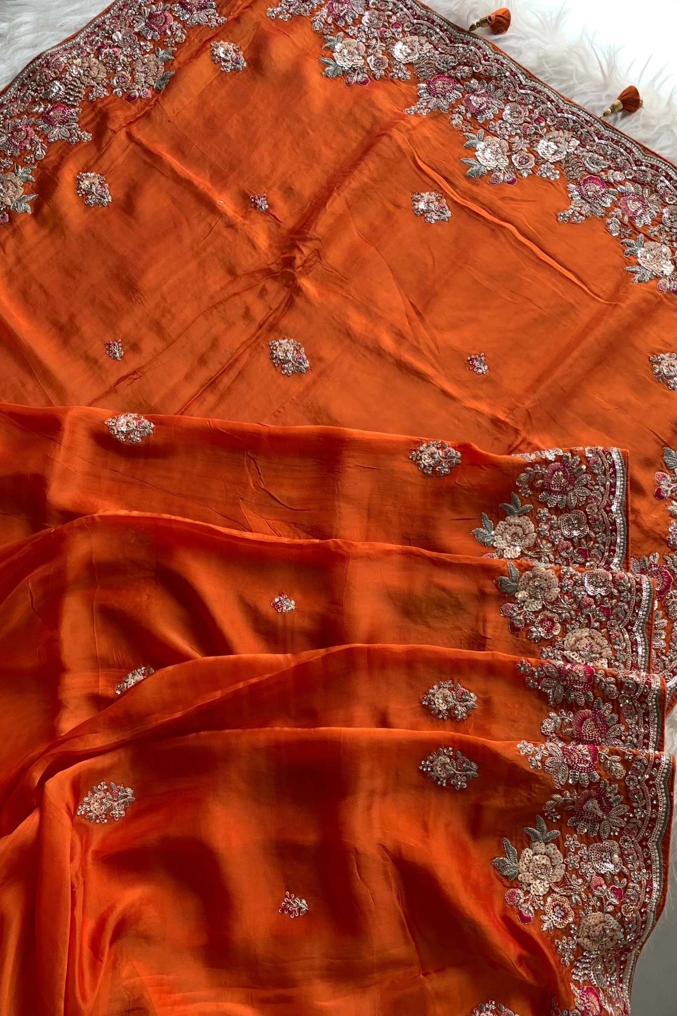 Orange Habutai Silk Saree 5662 10