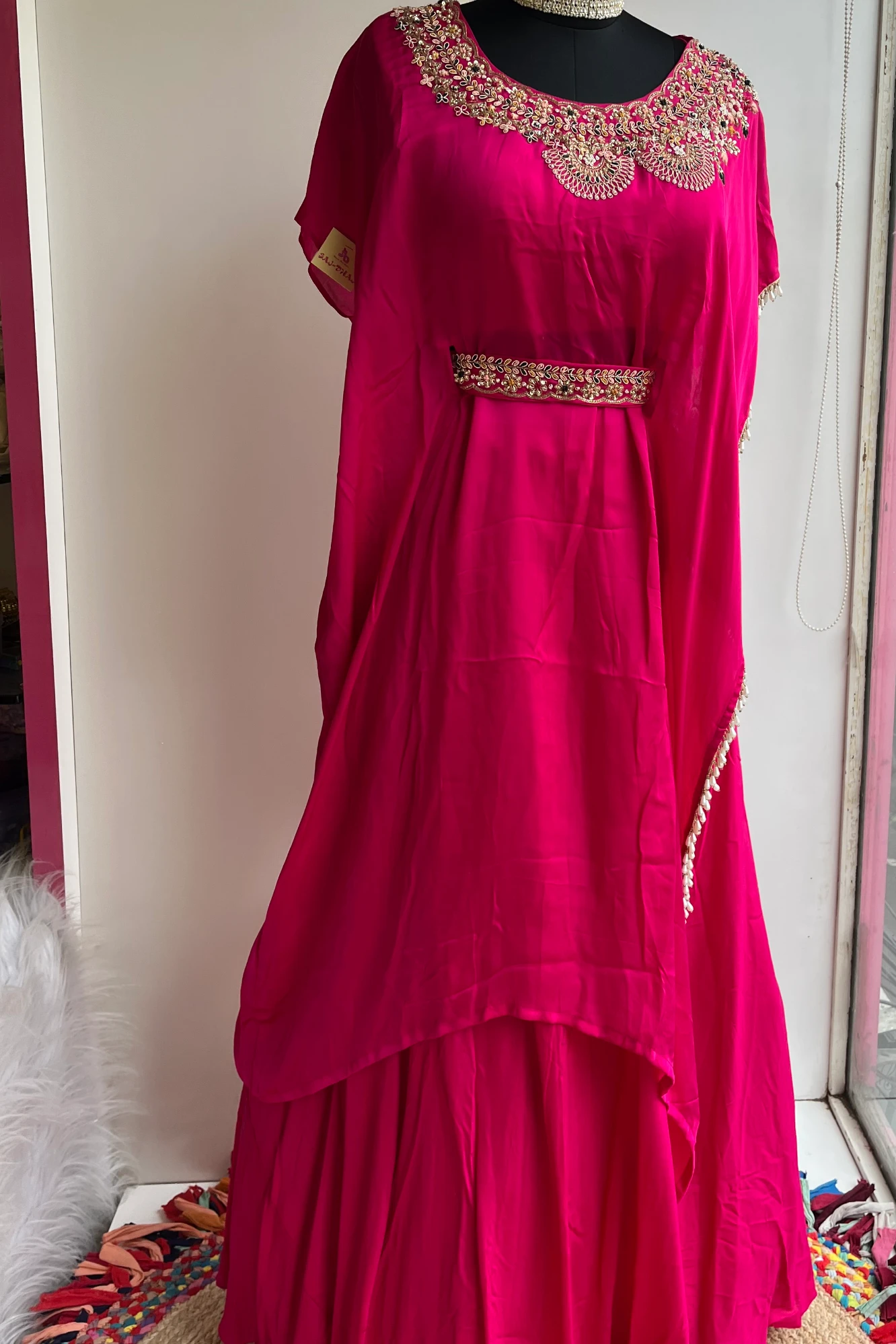 Rani Pink Silk Kaftan with Zardosi Work & Lehenga Set 5397 04 (42)