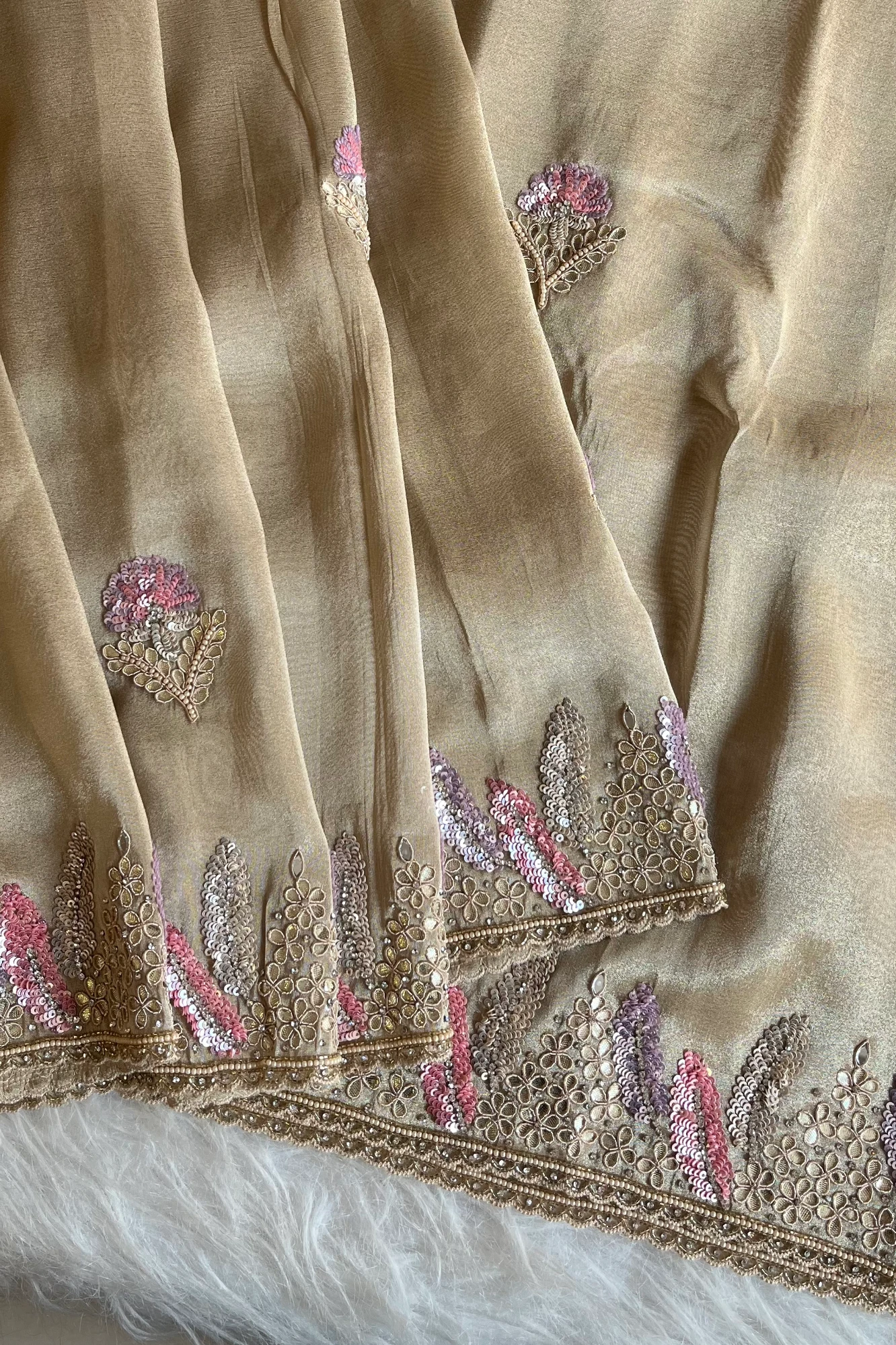 Beige  Designer Tissue Saree 5518 11