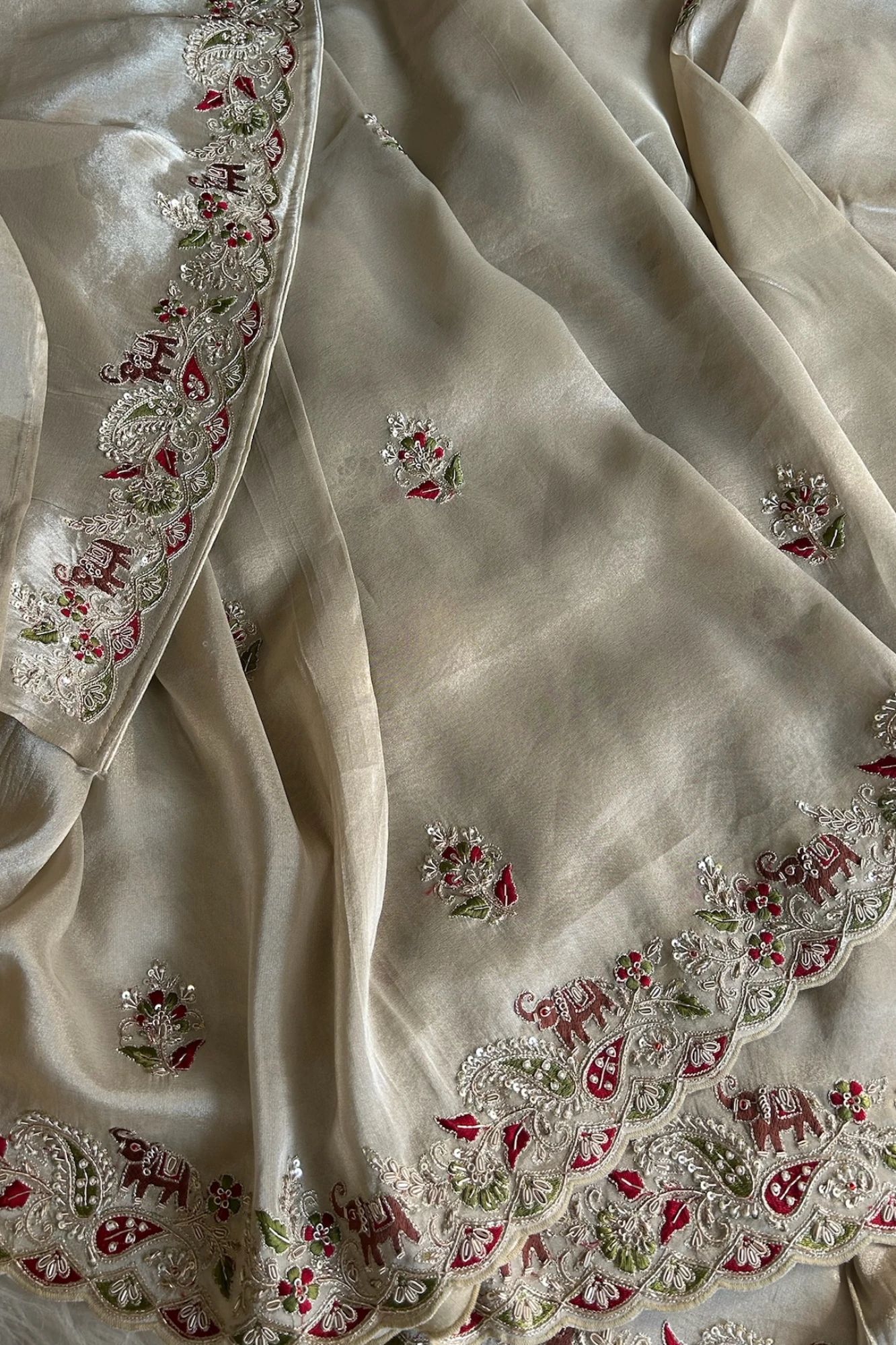 Beige Royal Motif Tissue Organza Saree 5657 07