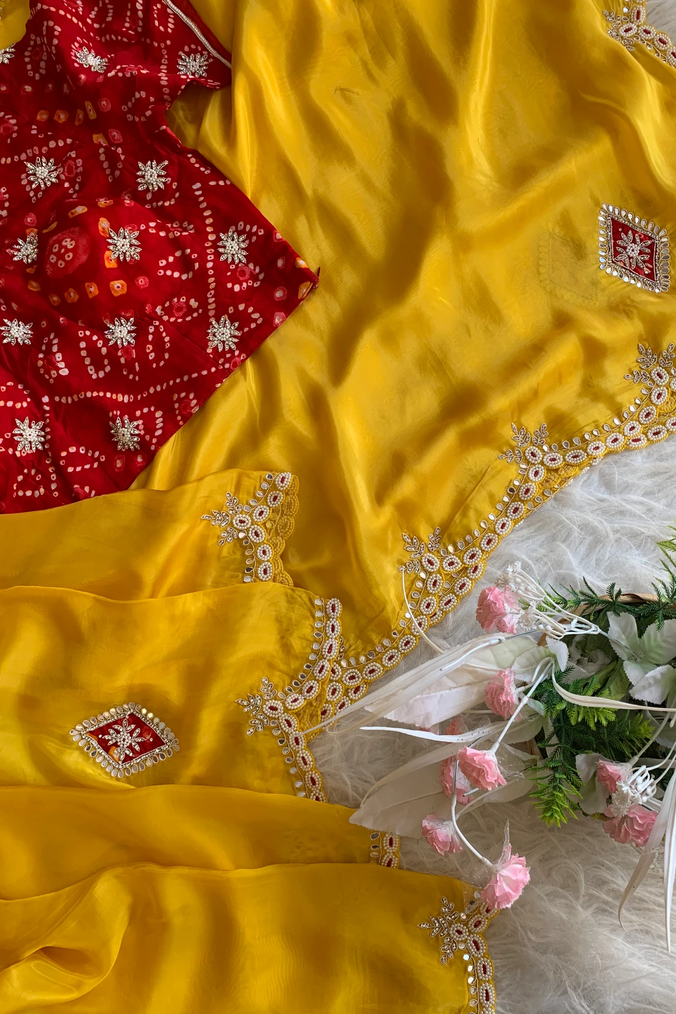 Yellow Habutai Silk Saree 5254 01