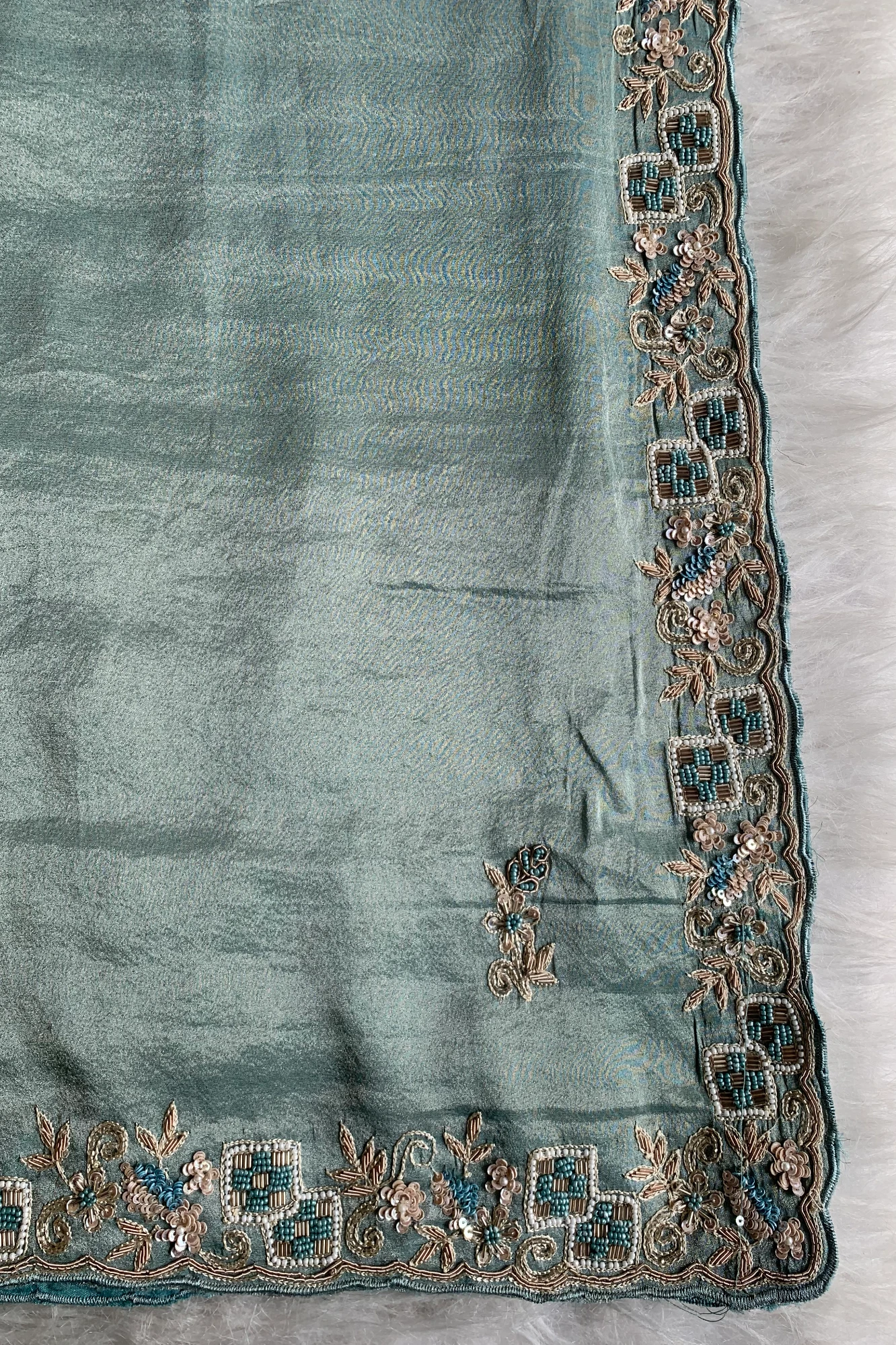 Sea Green Embellished Tissue Saree 5760 01
