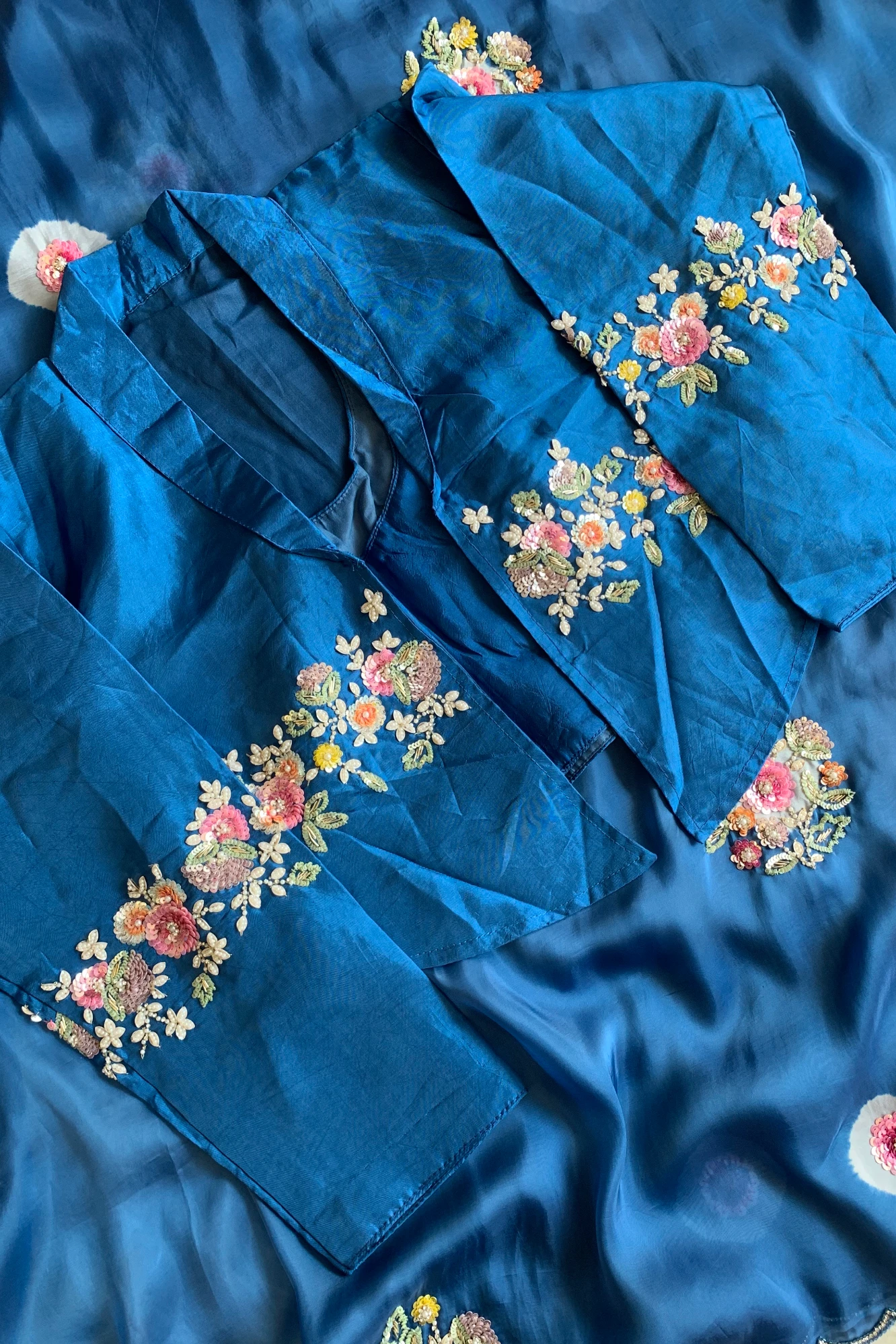 Ink Blue Tie-Dye Habutai Silk Saree 5359 12