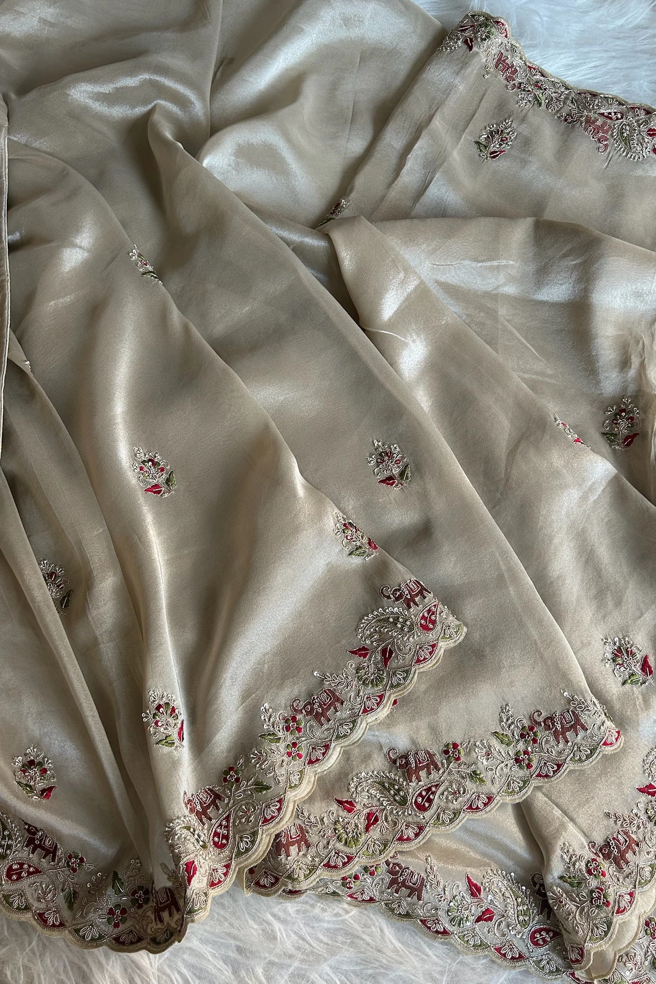 Beige Royal Motif Tissue Organza Saree 5657 07