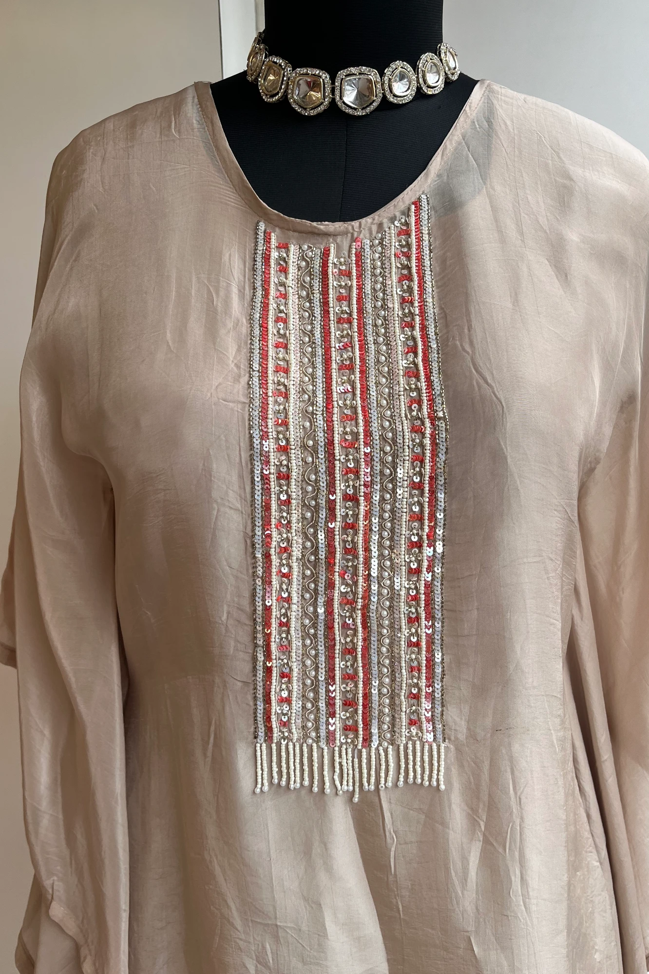 Light Brown Habutai Silk Kaftan Set with Zardosi & Pearl Detailing 5147 11 (42)
