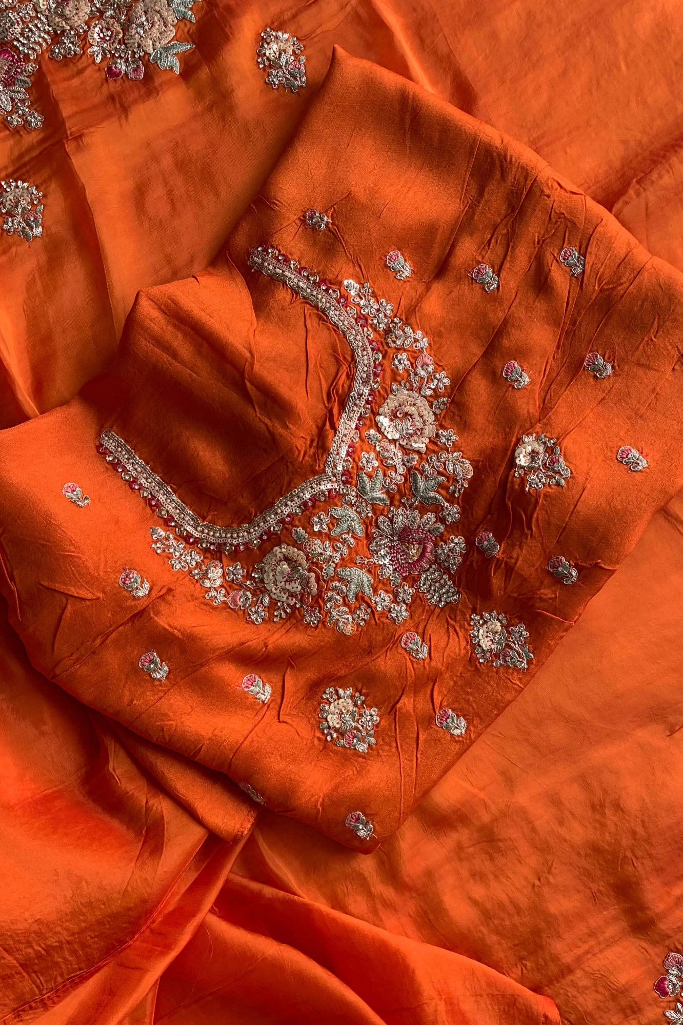 Orange Habutai Silk Saree 5662 10