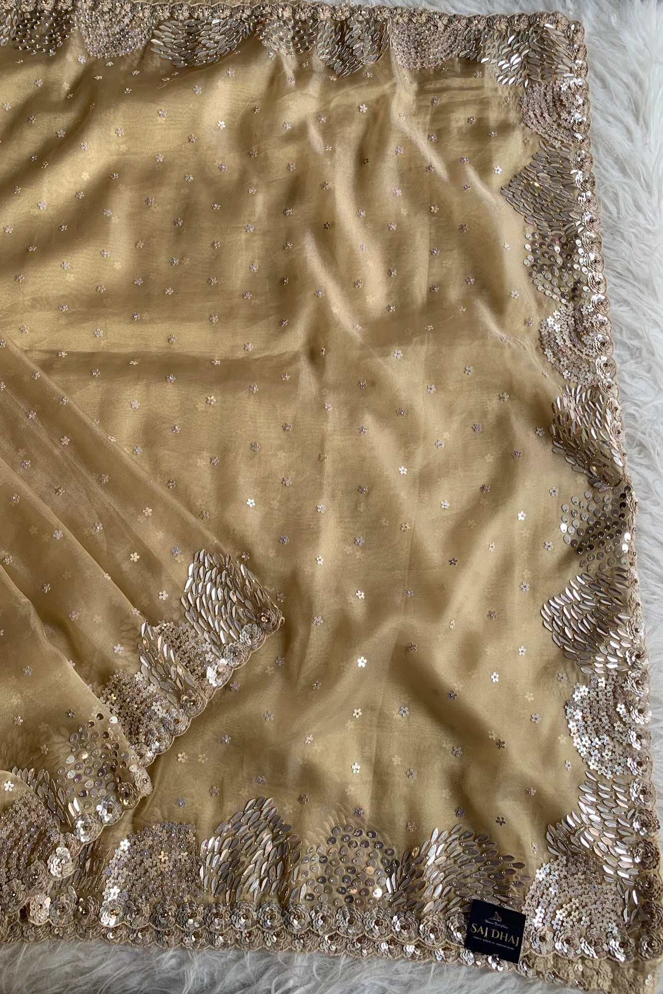 Beige Organza Sequin Saree 5798 05