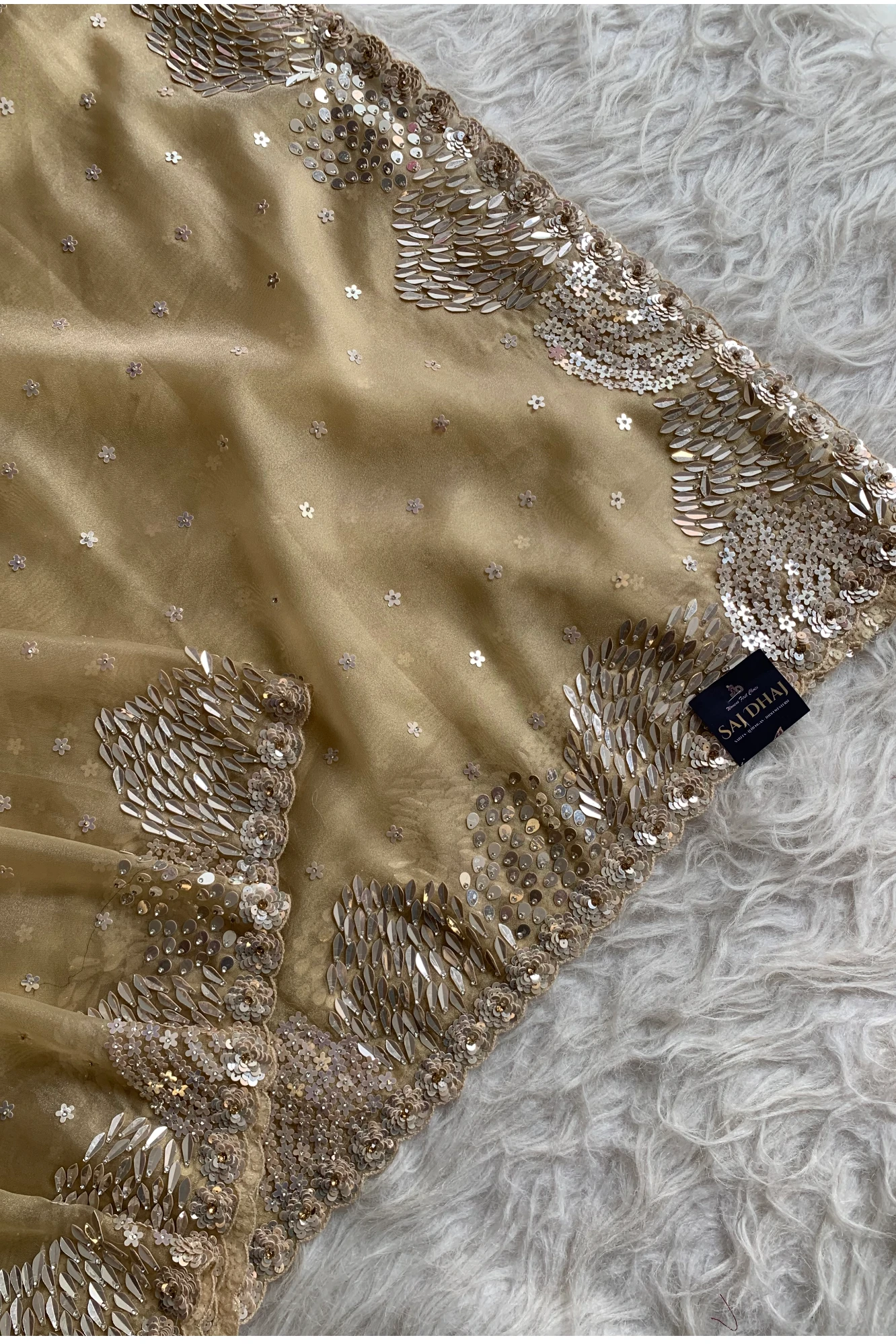 Beige Organza Sequin Saree 5798 05