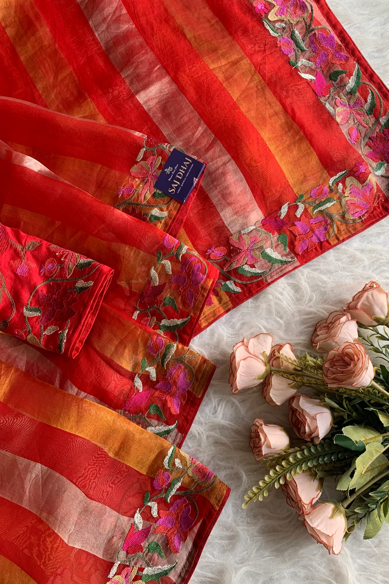 Red Pure Organza Saree with Resham Border 5844 14
