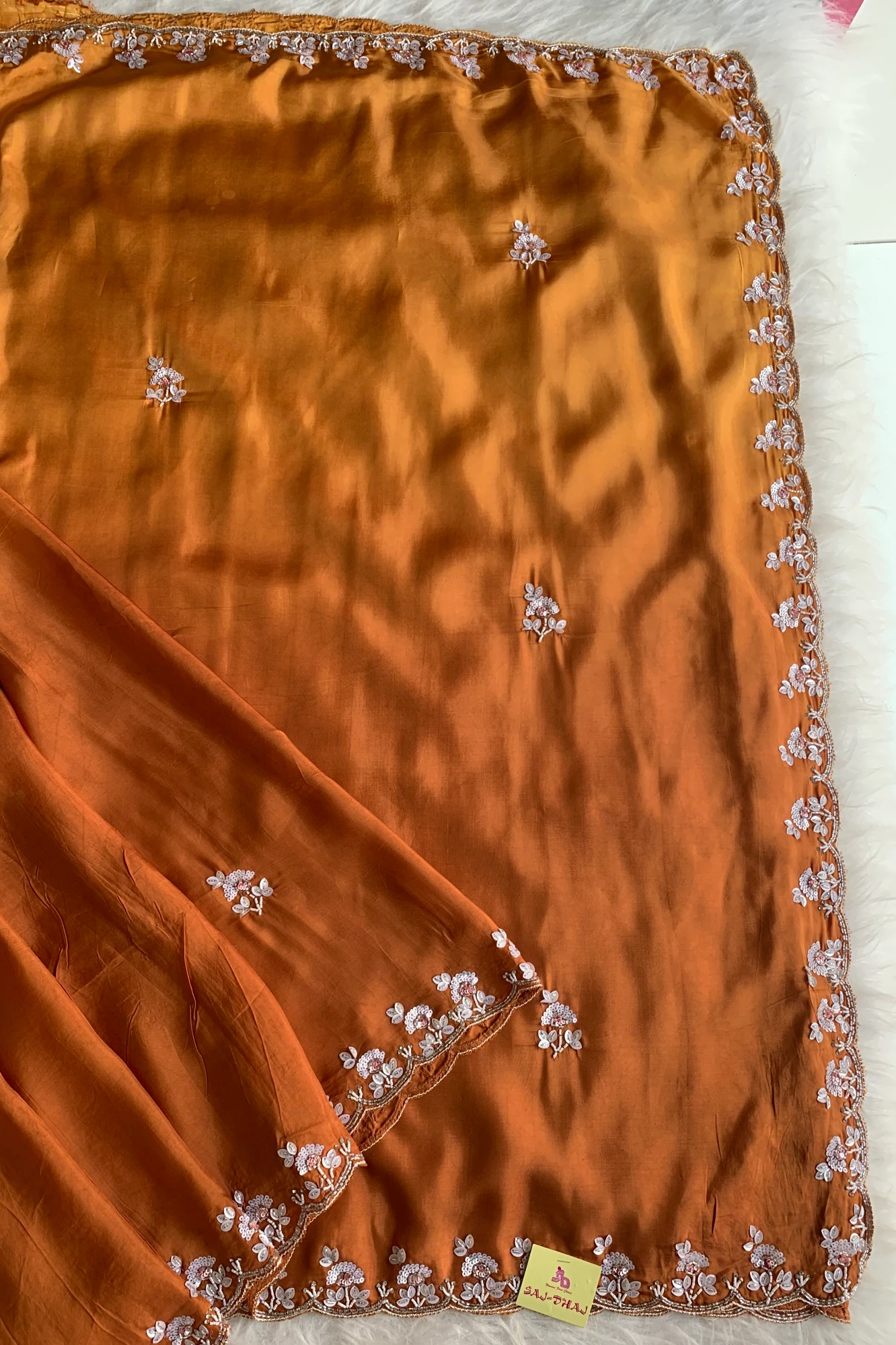Rust Orange Ombre Habutai Silk Saree 5762 08