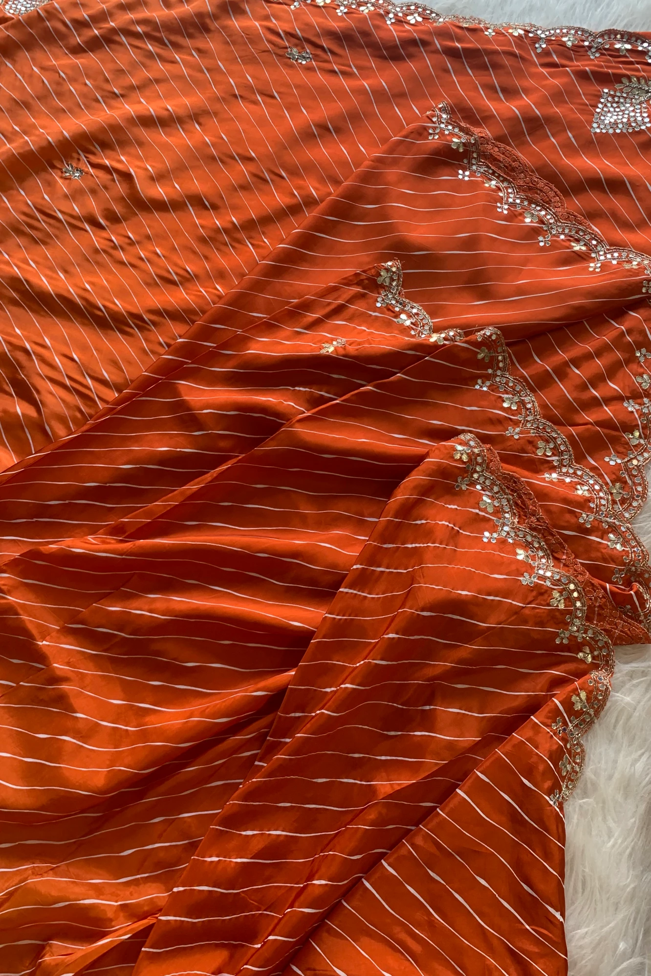 Orange Leheriya Russian Silk Saree with Gota Patti 5846 06