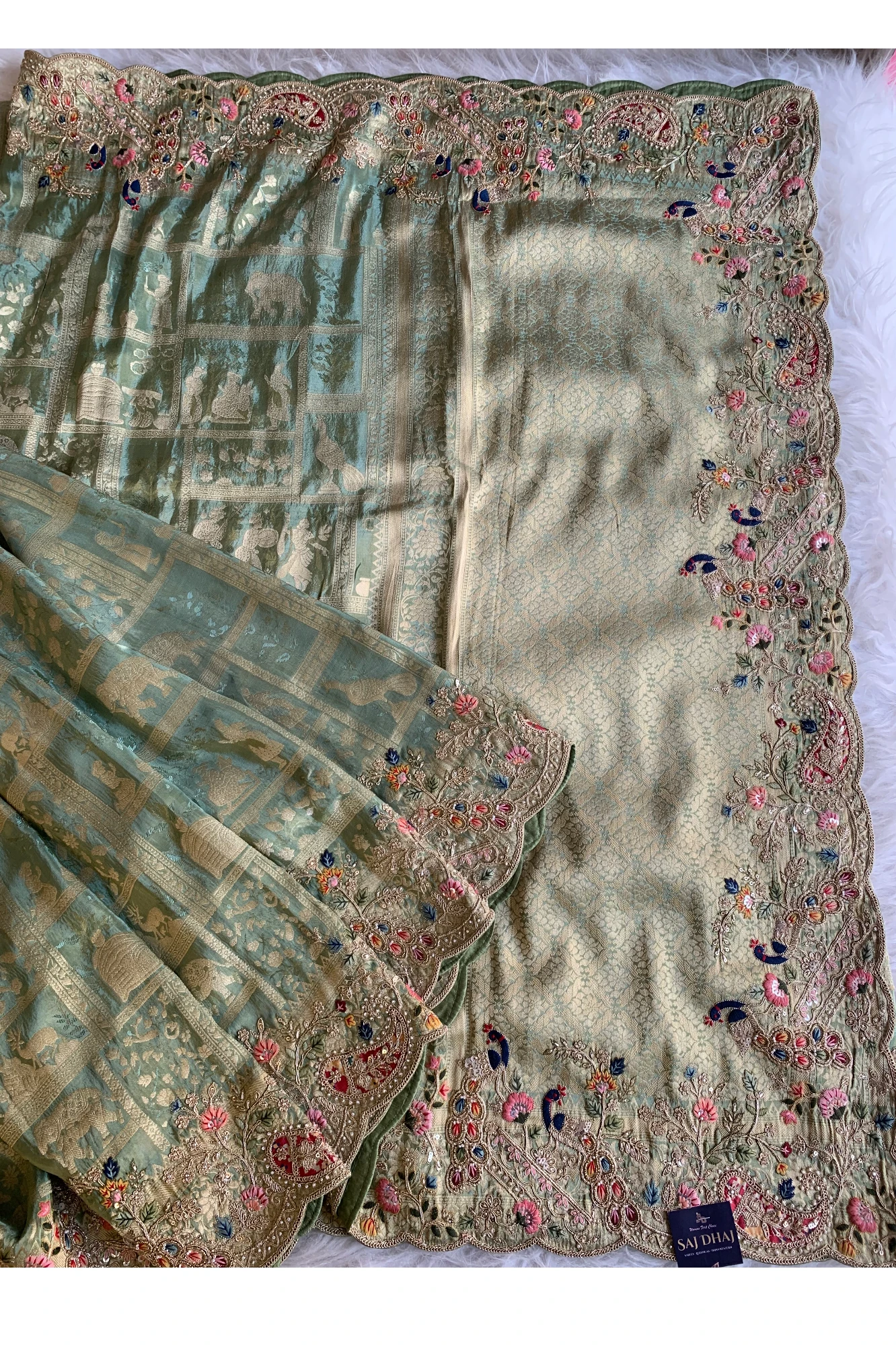 Green Banarasi Silk Saree 5777 09