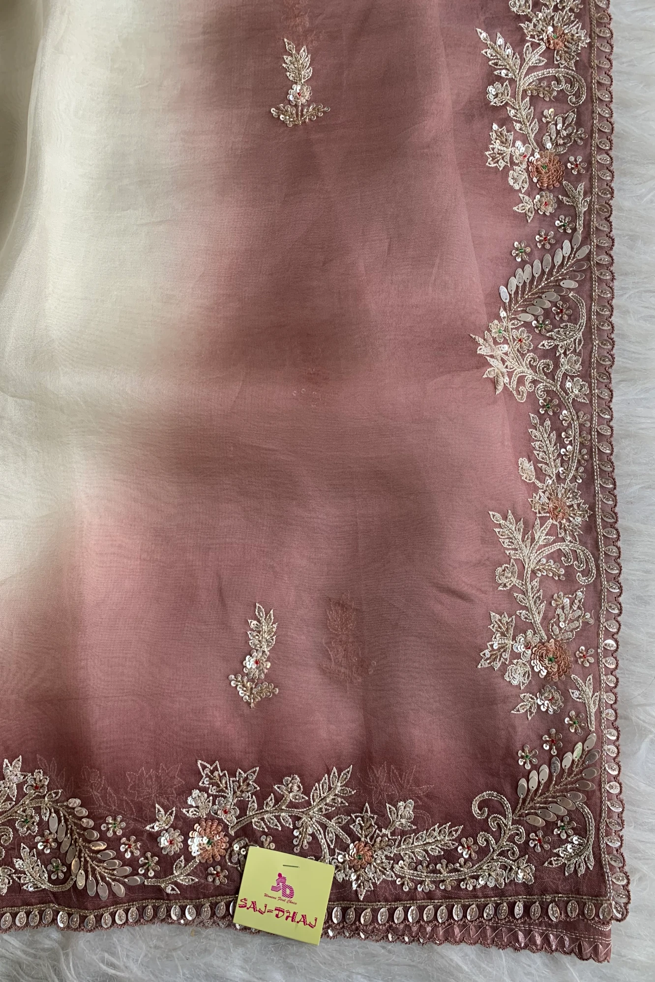 White & Brown Tissue Saree 5659 07