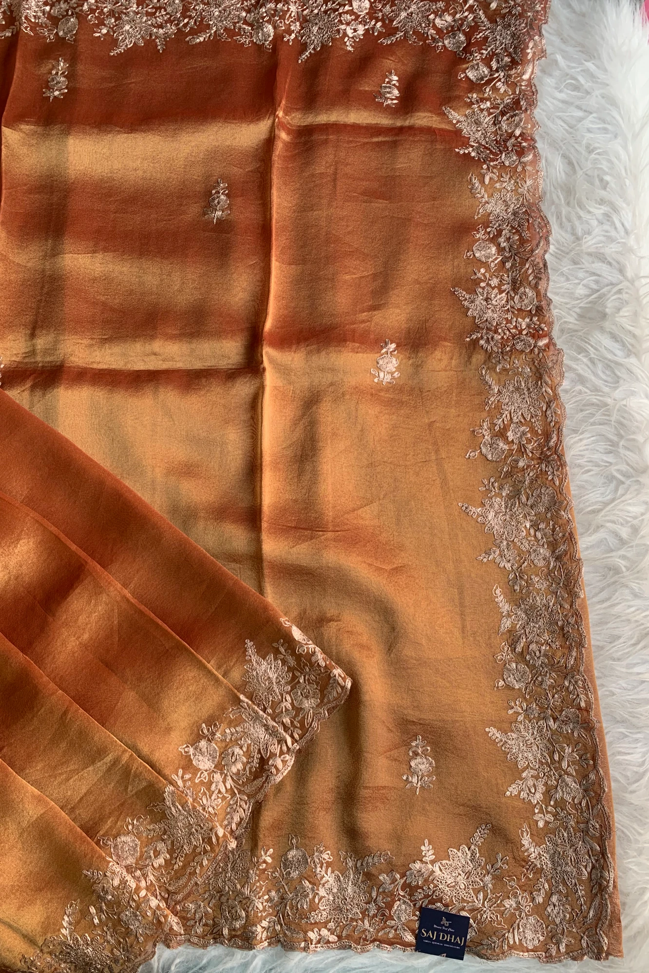 Rust Orange Pittan Tissue Saree5798 04