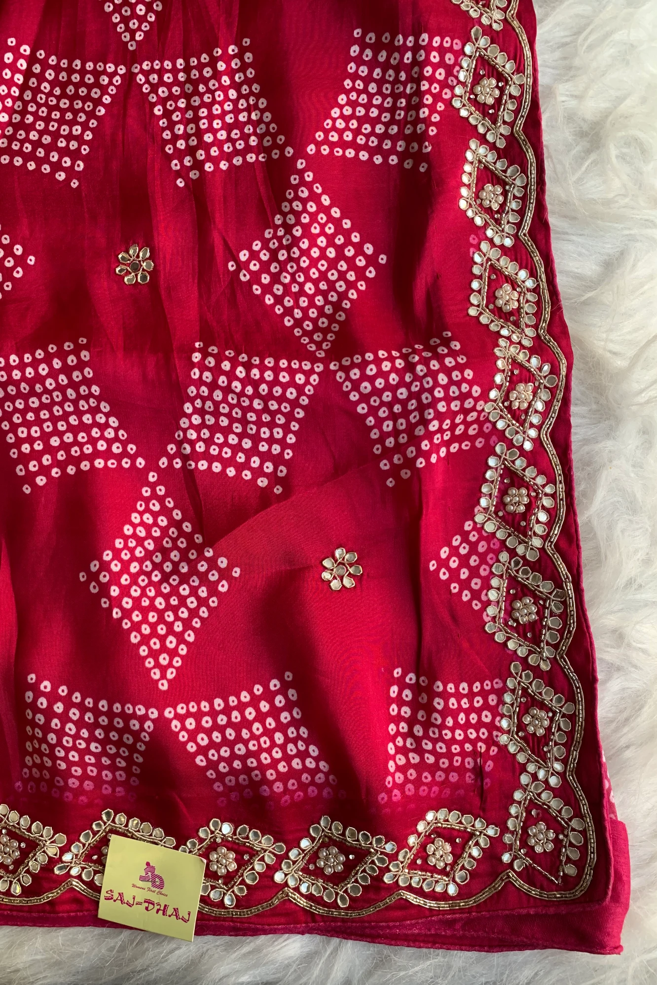 Rani Pink Printed Bandhej Russian Silk Saree 5308 07
