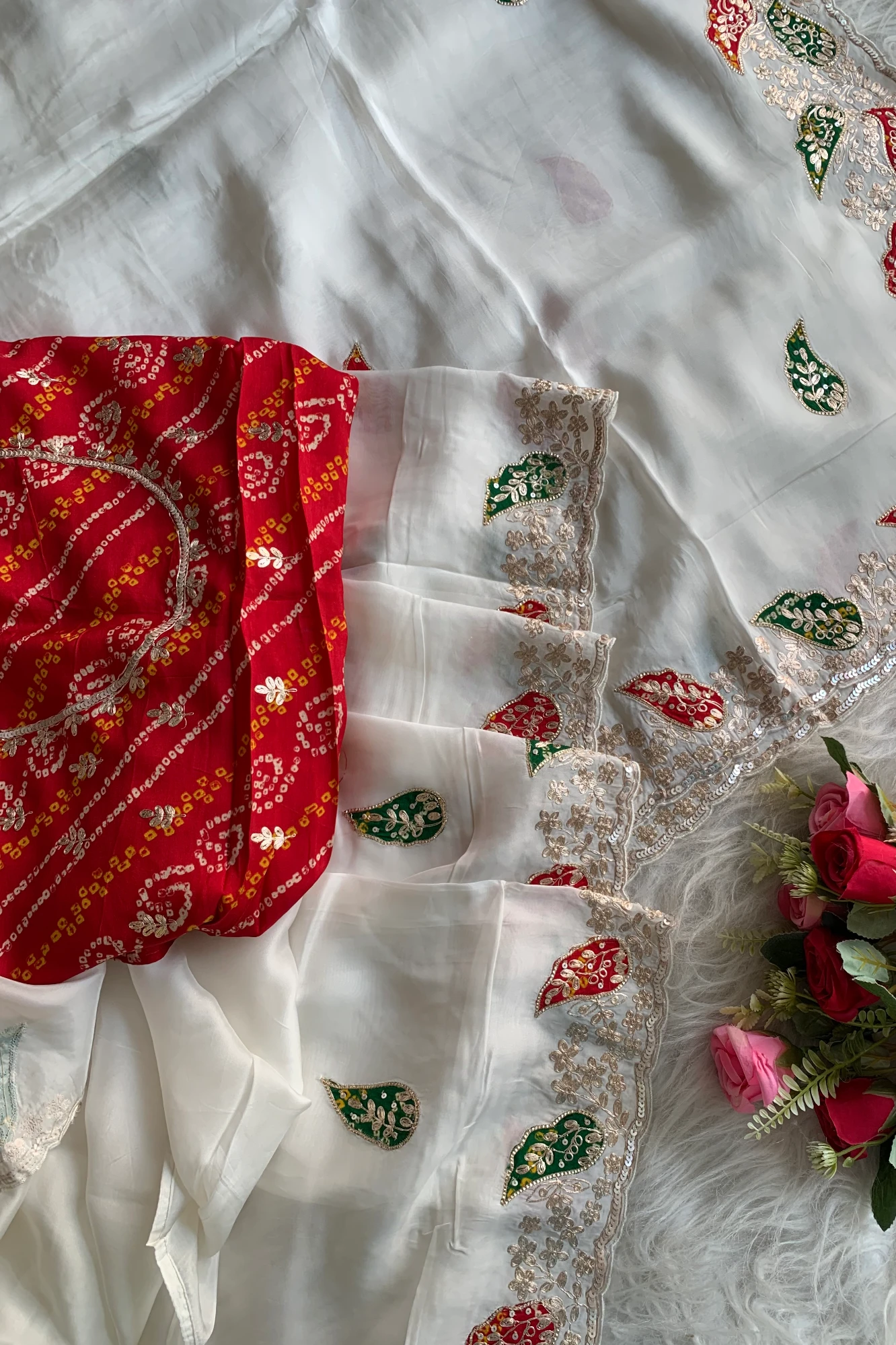 White Pittan Organza Saree 5595 01