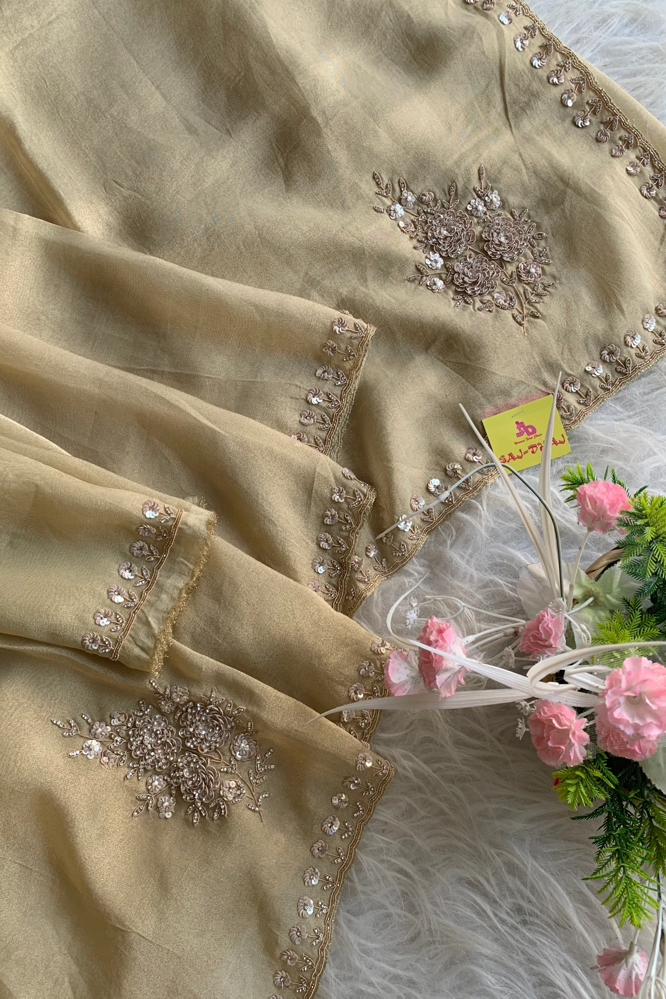 Butter Color Embellished Organza Saree 5755 15