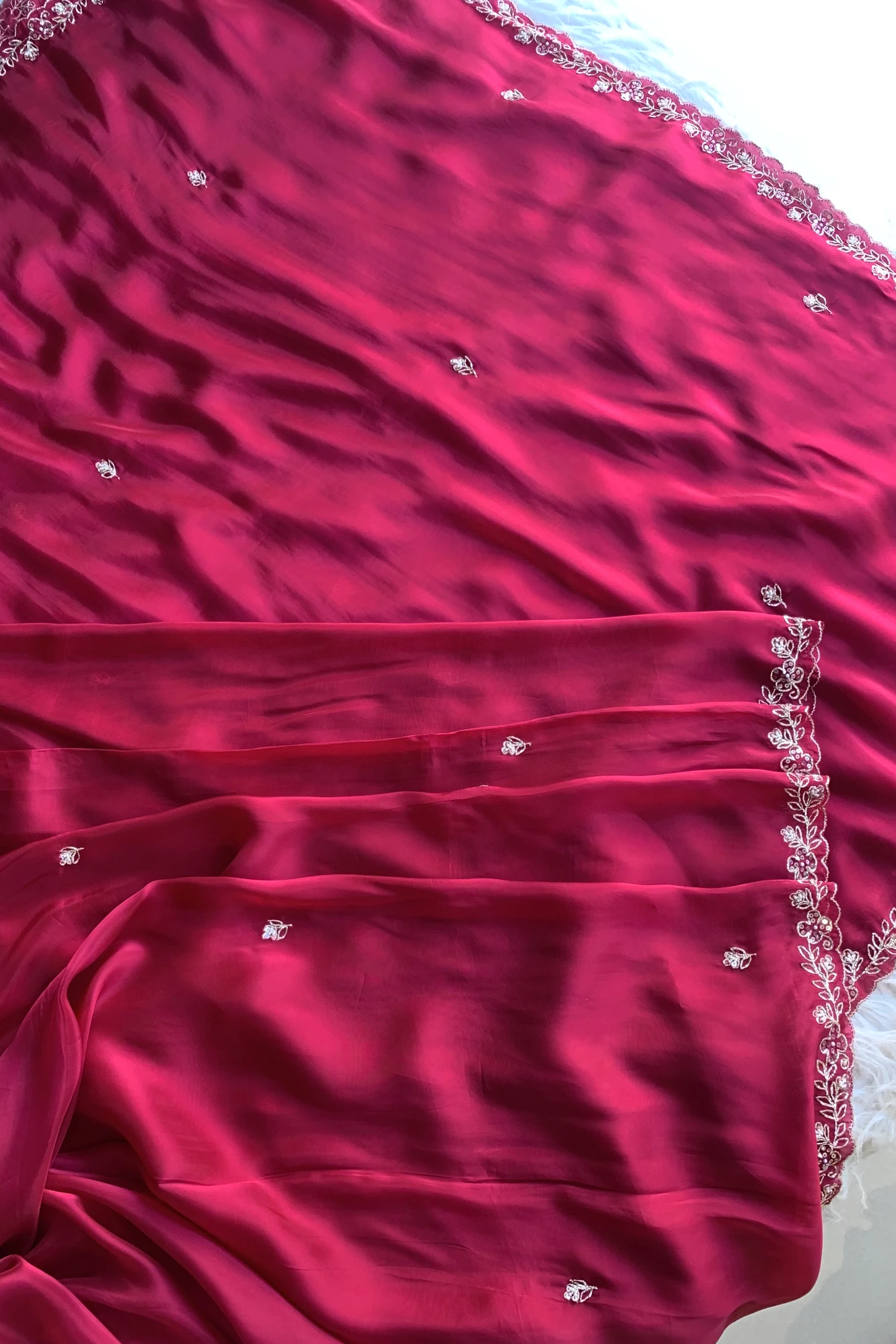 Dark Pink Embellished Habutai Silk Saree 5359 01