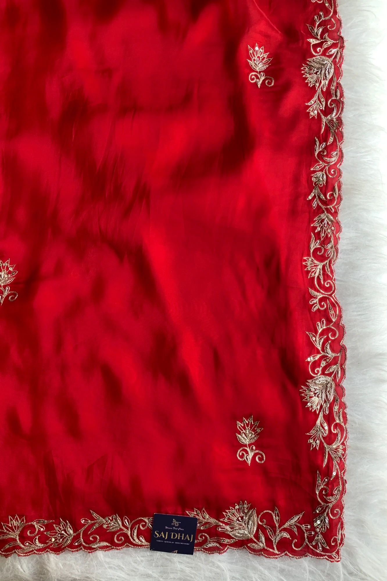 Red Embroidered Habutai Silk Saree 5792 01