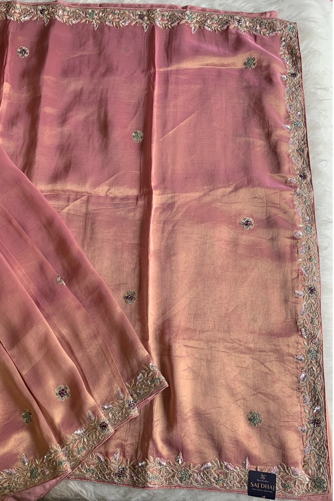 Peachy Pink Tissue Saree 5792 02