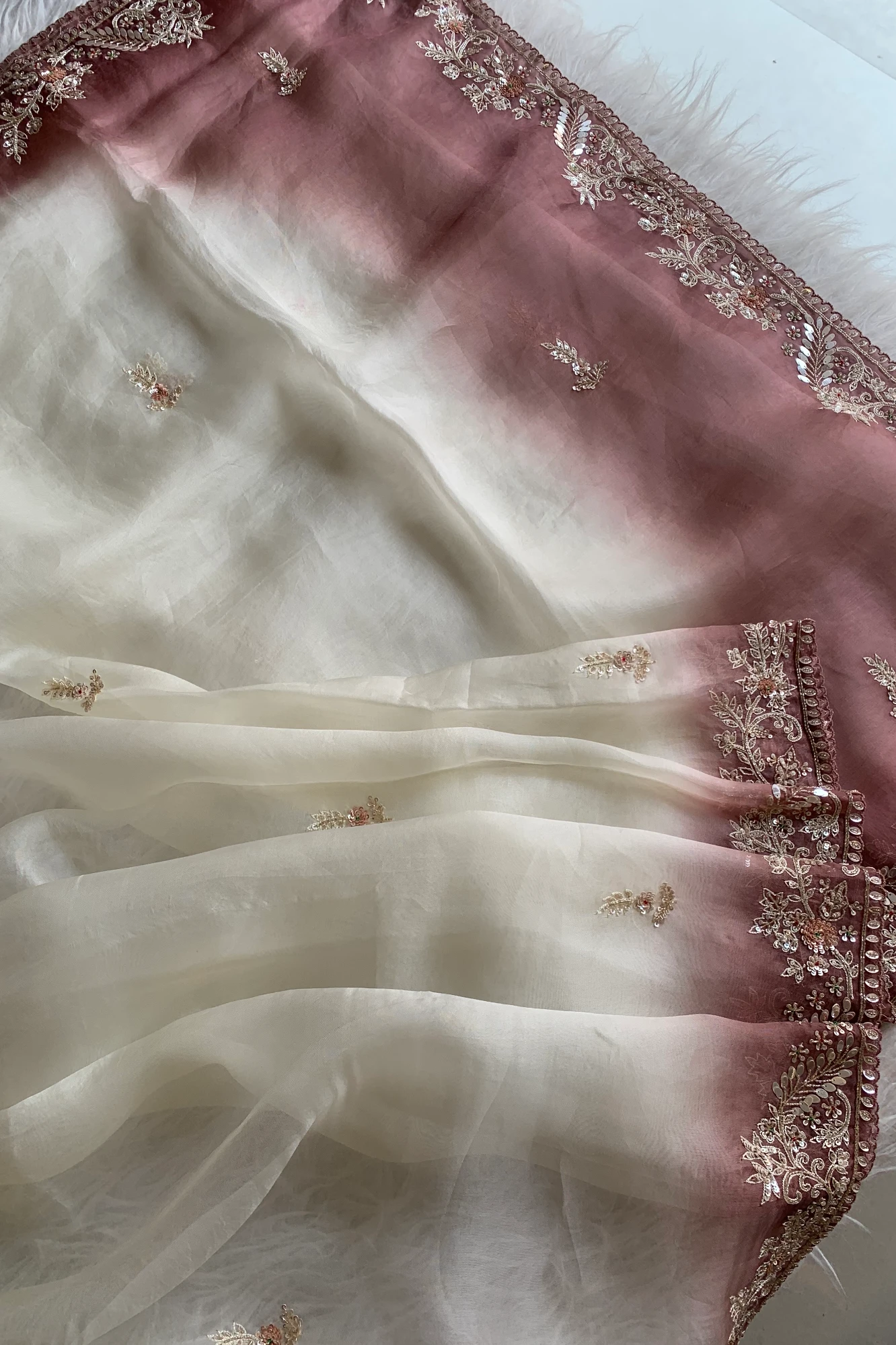 White & Brown Tissue Saree 5659 07