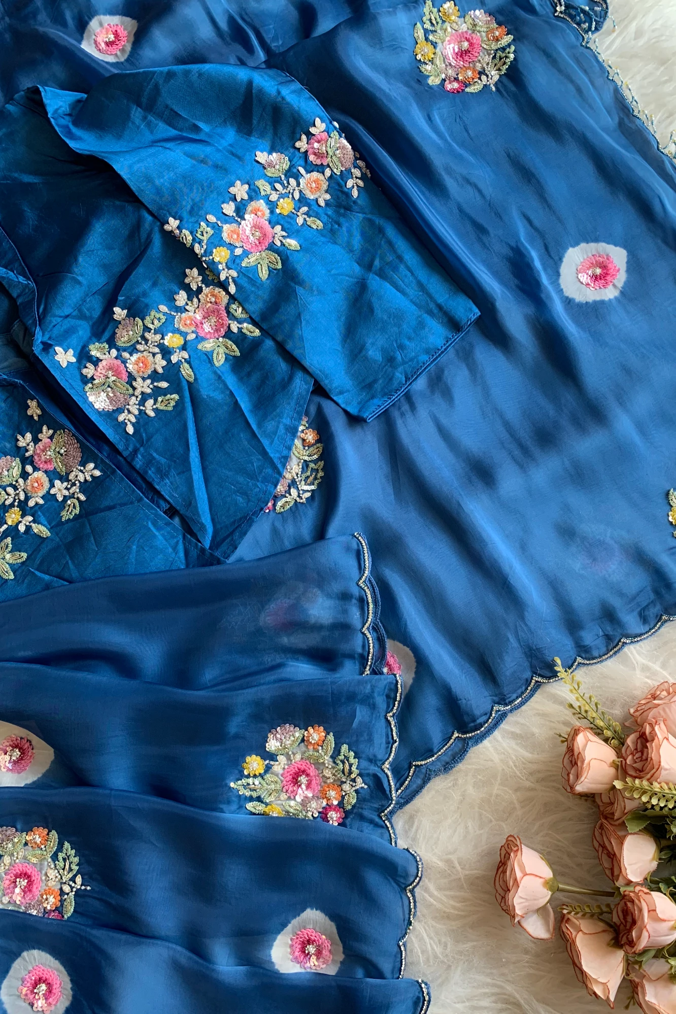 Ink Blue Tie-Dye Habutai Silk Saree 5359 12