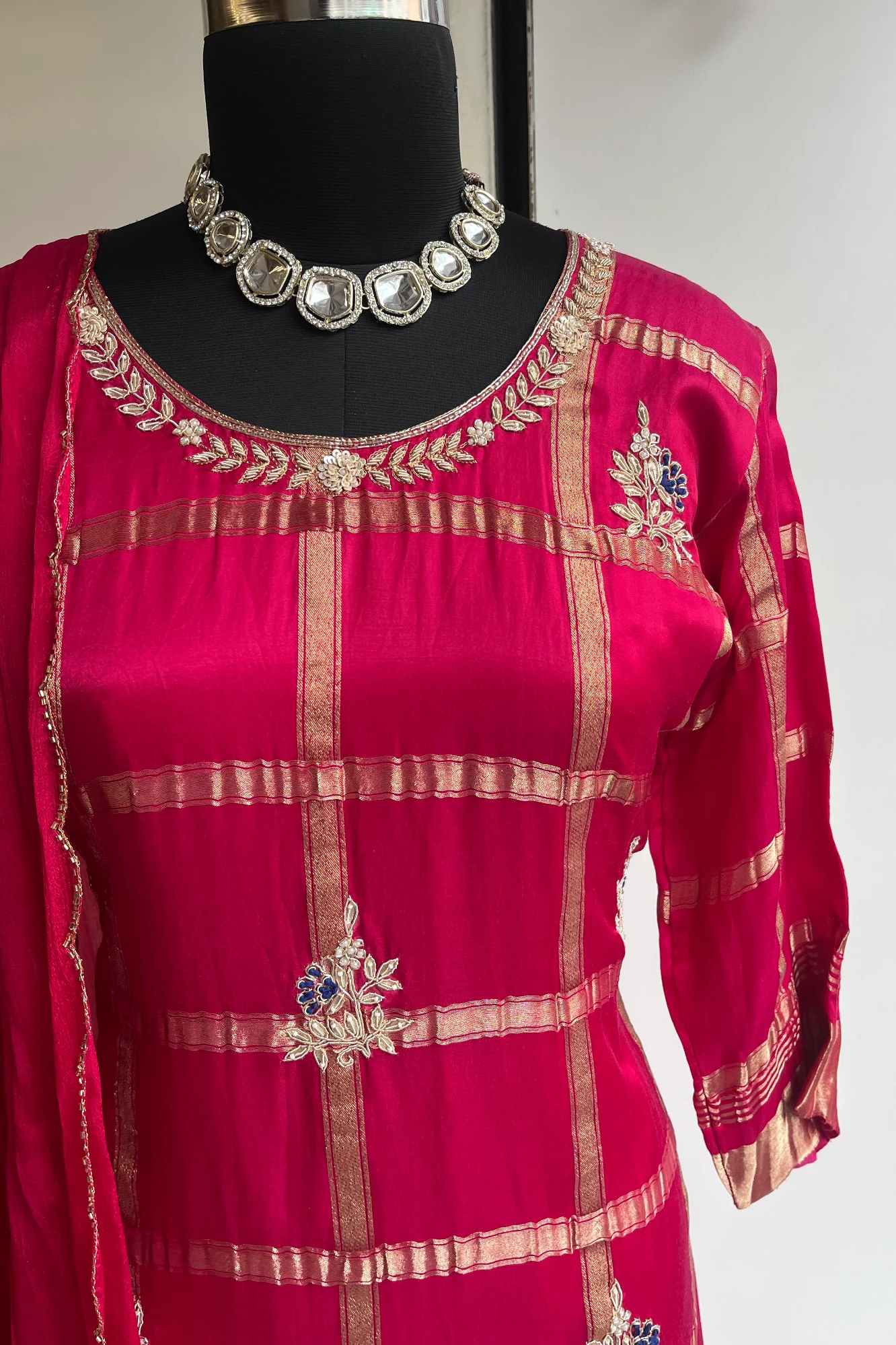 Rani Pink Kurti with Zardosi & French Knot – Sharara & Dupatta Set 5379 01 (42)