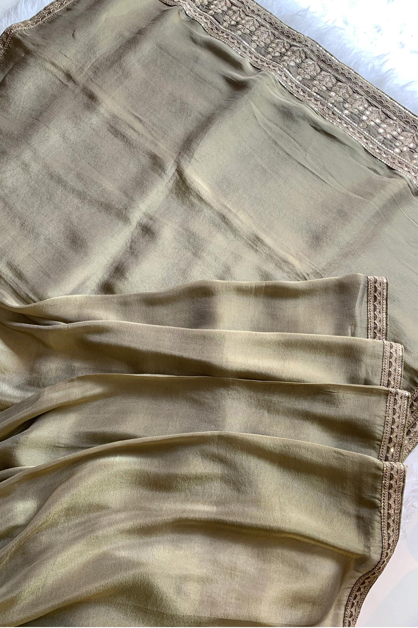 Dark Olive Green Aari Thari Tissue Saree 5087 02