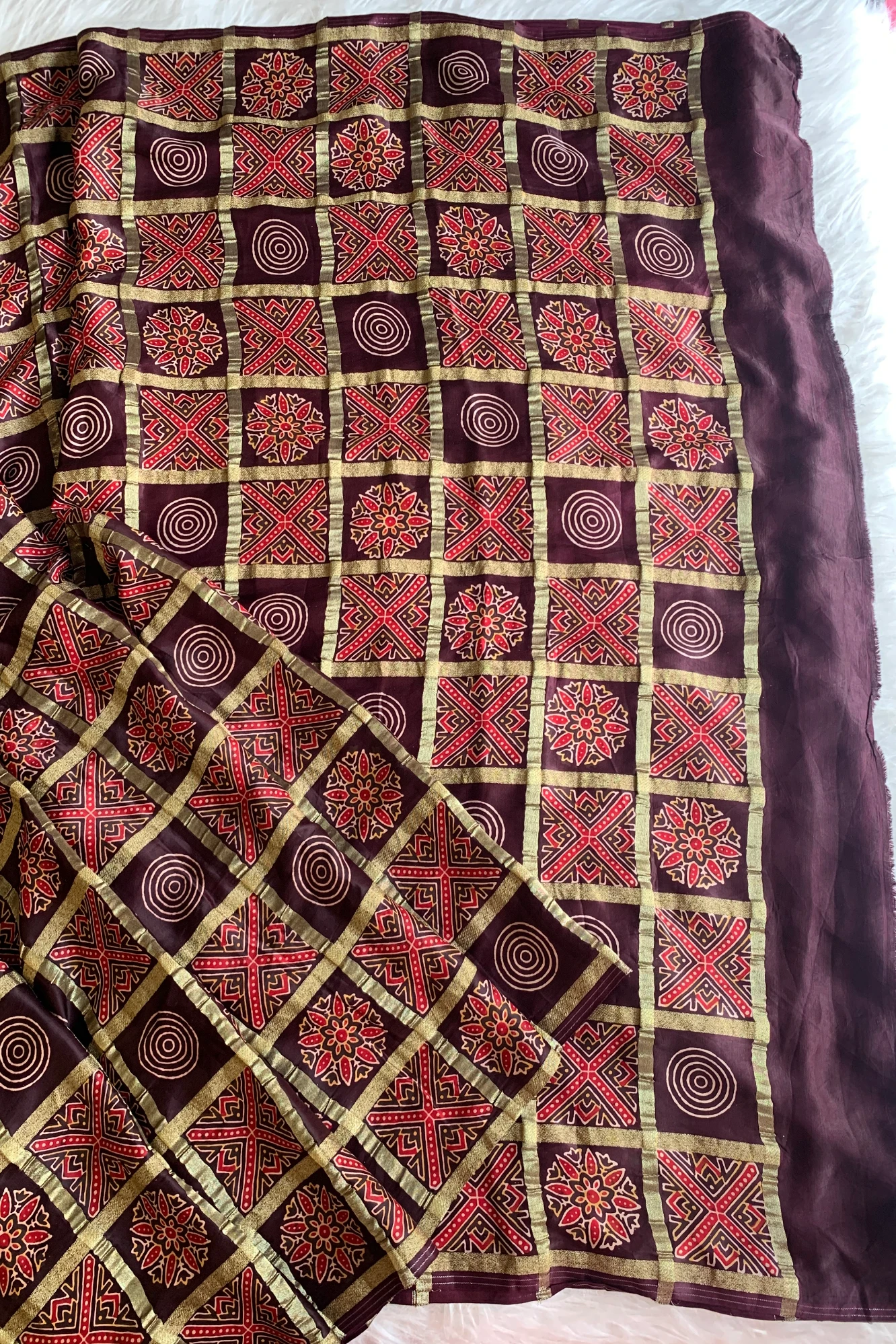 Brown Modal Silk Checked Saree 5236 07