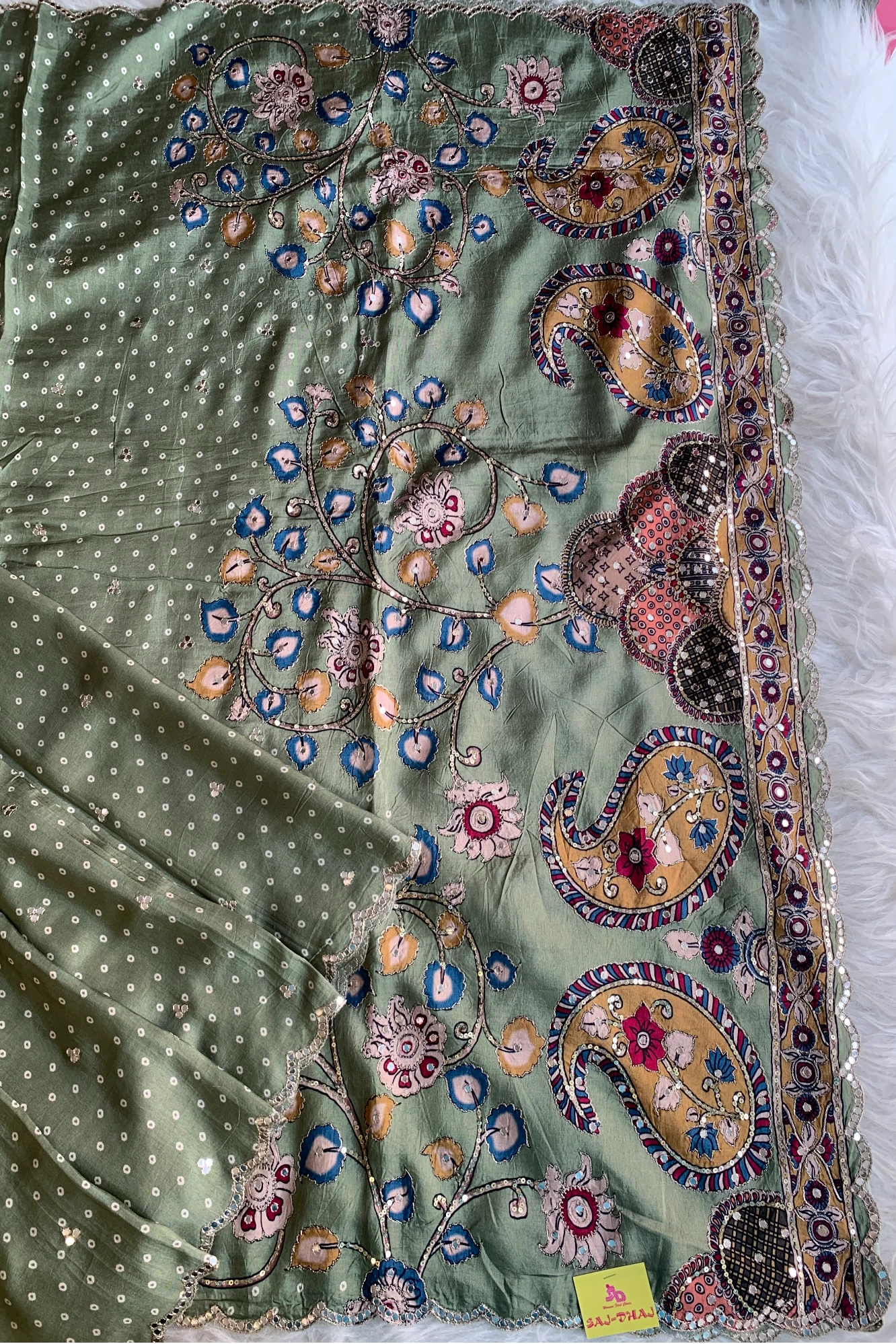 Green Kalamkari Modal Silk Saree 5755 14