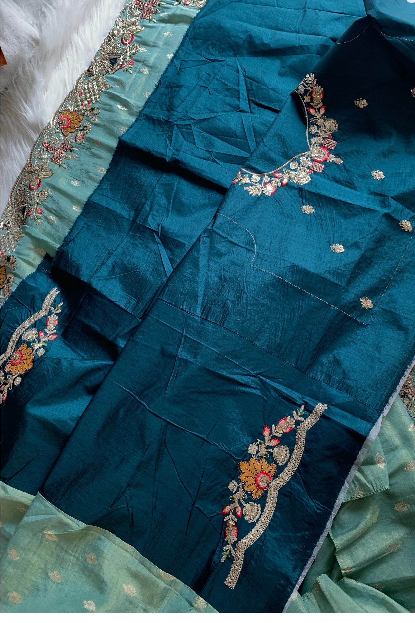 Sea Green Tissue Banarasi Butti Saree 5786 02