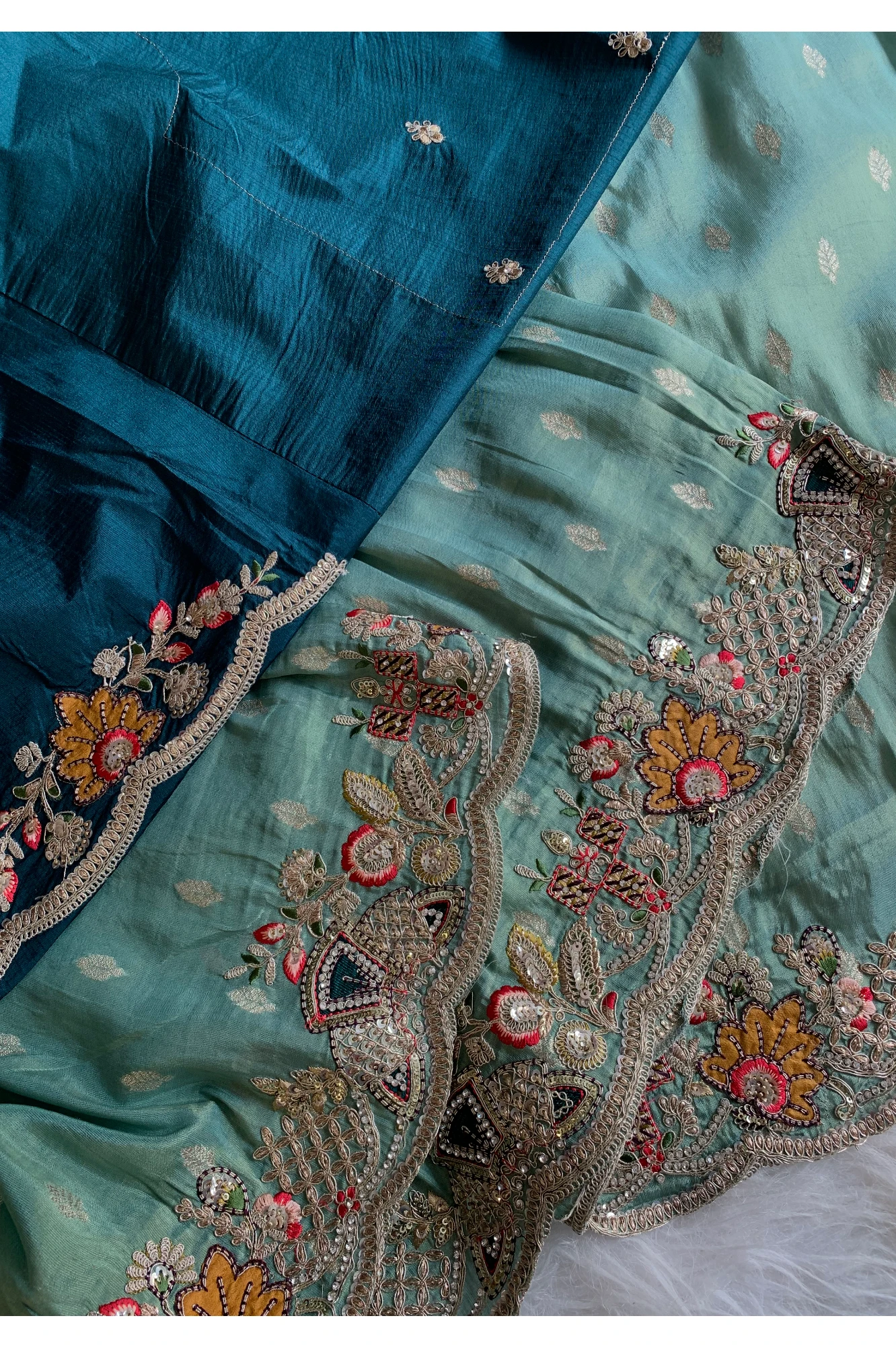 Sea Green Tissue Banarasi Butti Saree 5786 02