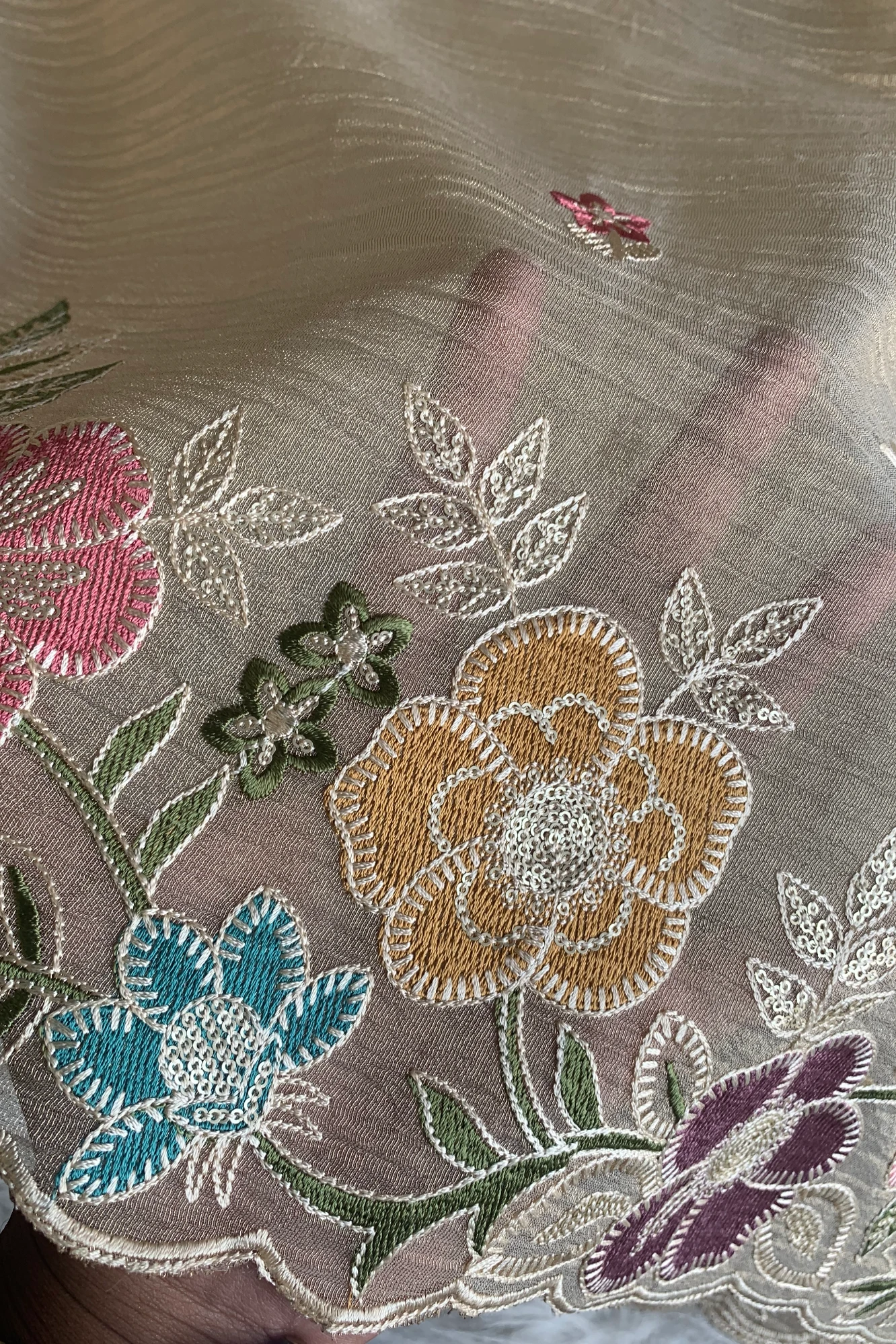 Cream Crush Tissue Organza Floral Saree 5773 04