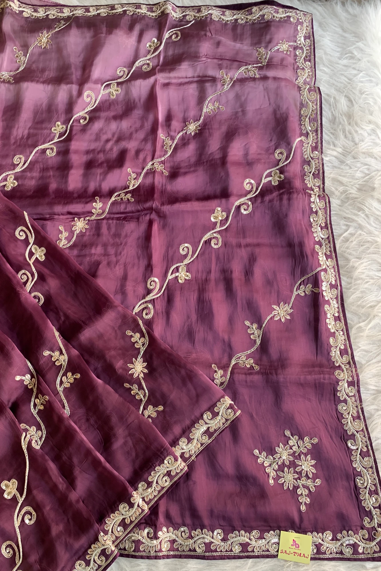 Purple Habutai Silk Saree 4609 06