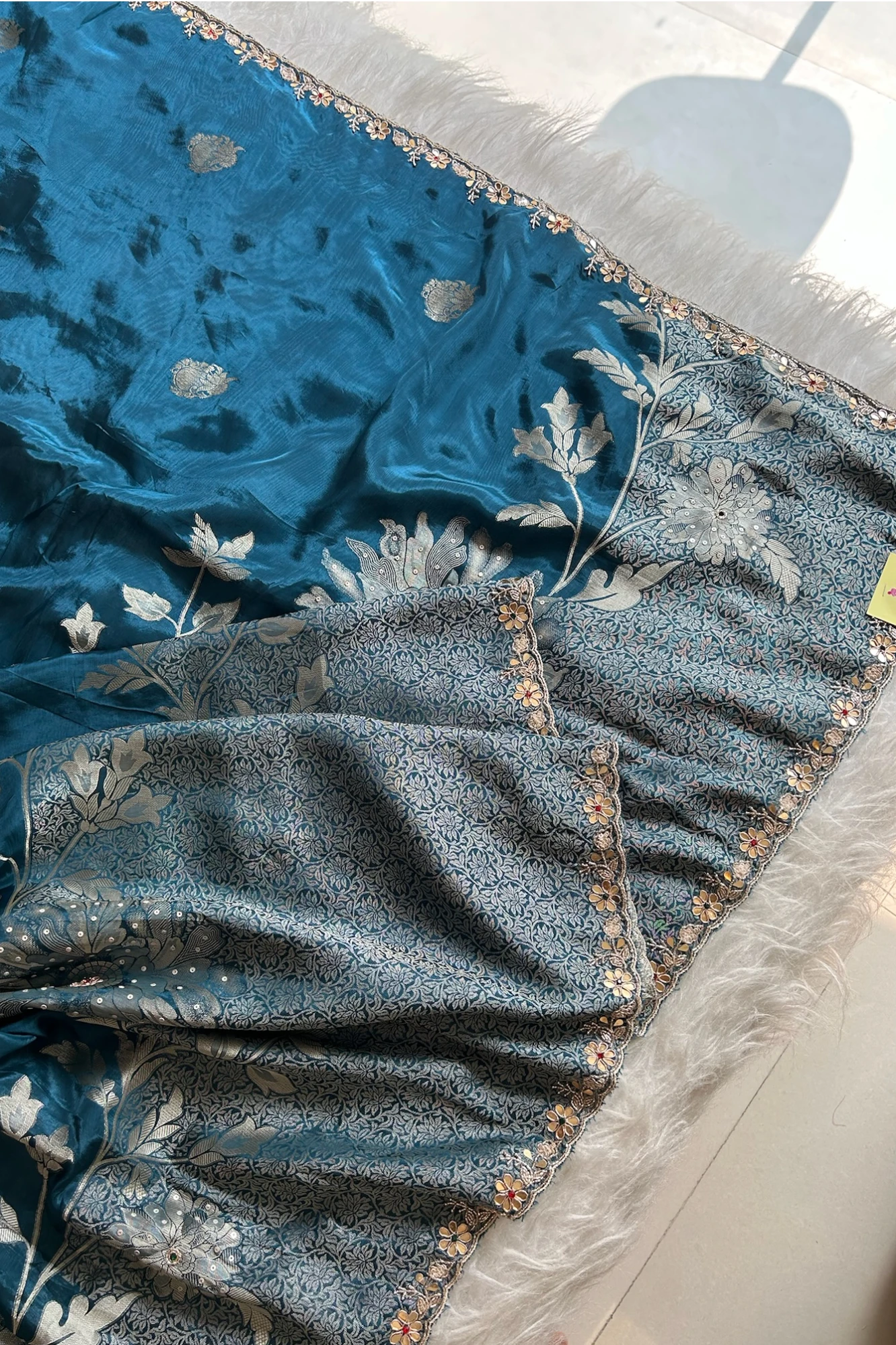 Peacock Blue Habutai Silk Saree
