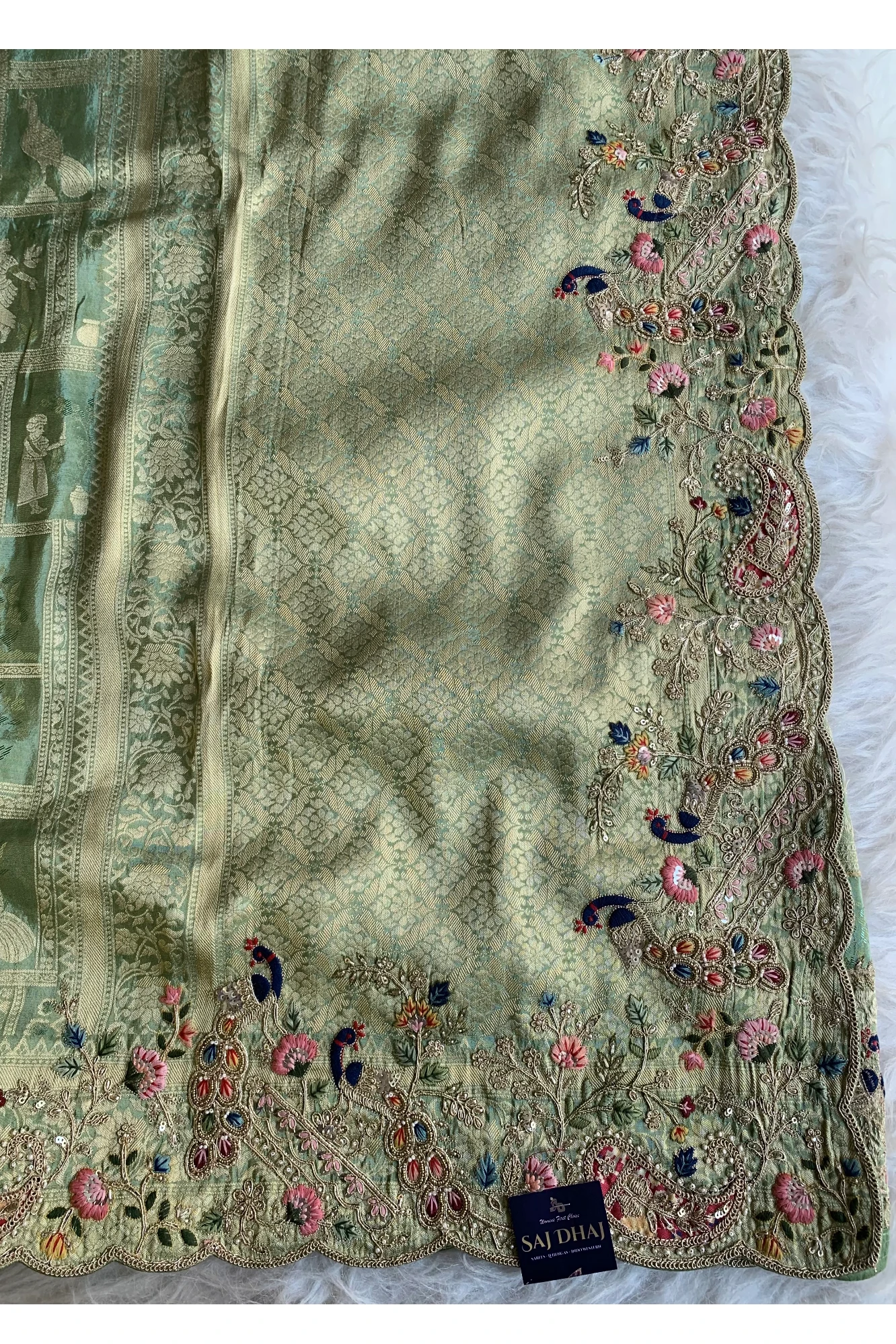 Green Banarasi Silk Saree 5777 09