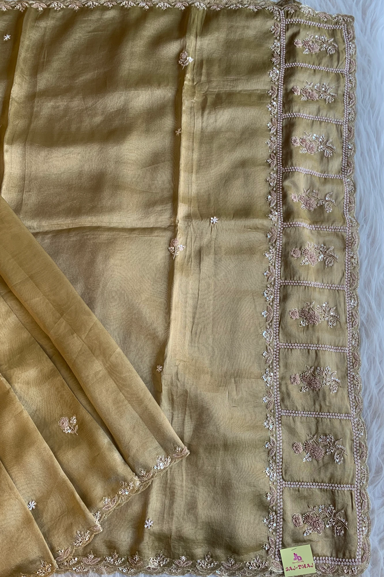 Olive Green Embellished Tissue Saree 5764 17