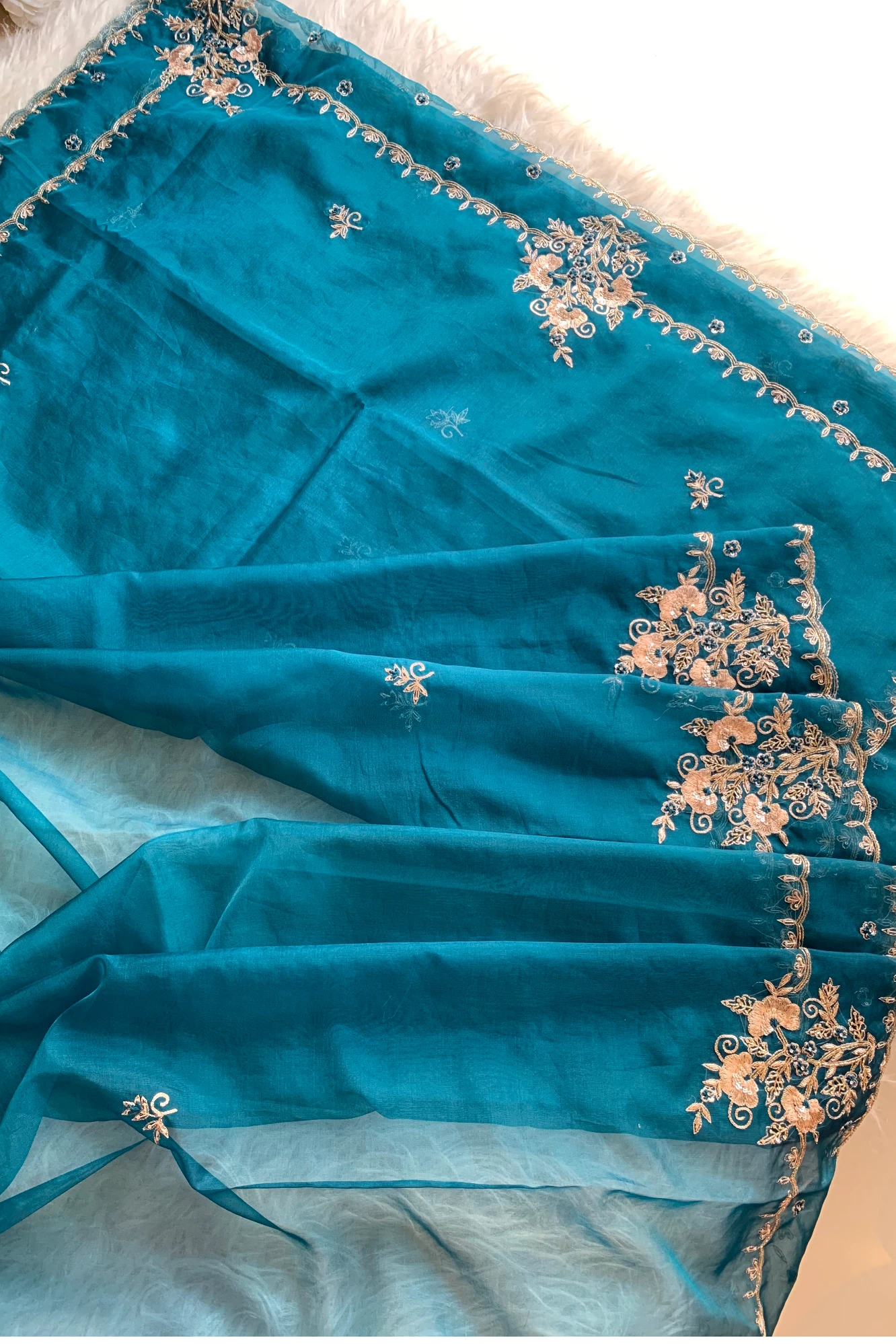 Peacock Blue Soft Organza Saree 5850 04